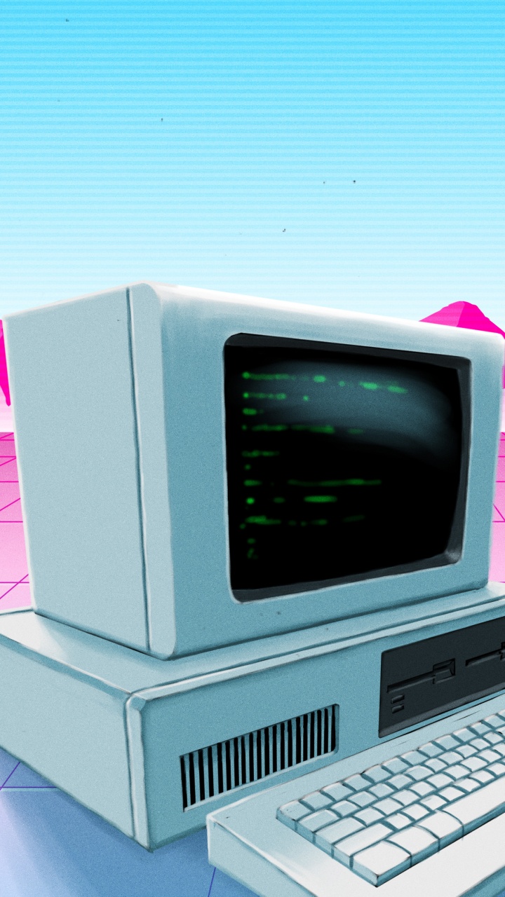 Gray Crt Computer Monitor With White Computer Keyboard. Wallpaper in 720x1280 Resolution