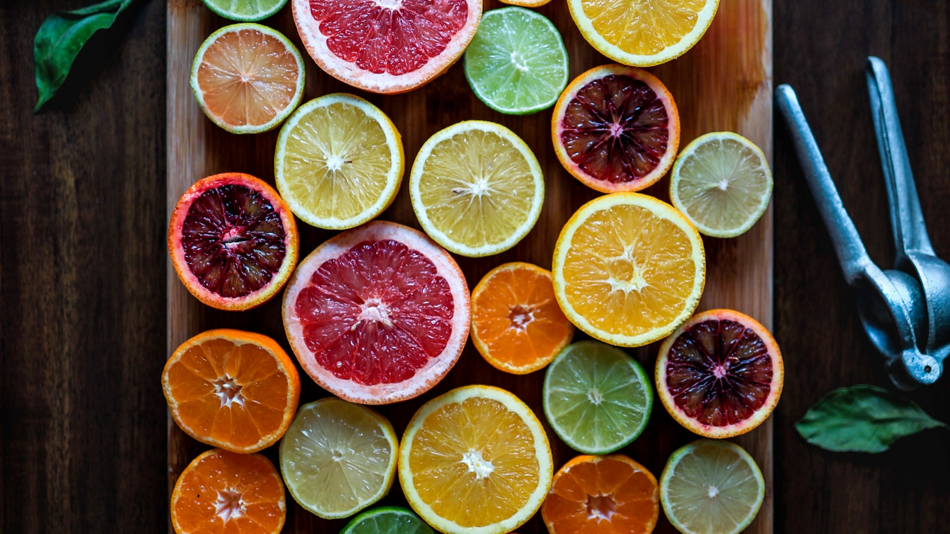 Fruit, Juice, Grapefruit, Tart, Fruit Salad. Wallpaper in 1366x768 Resolution