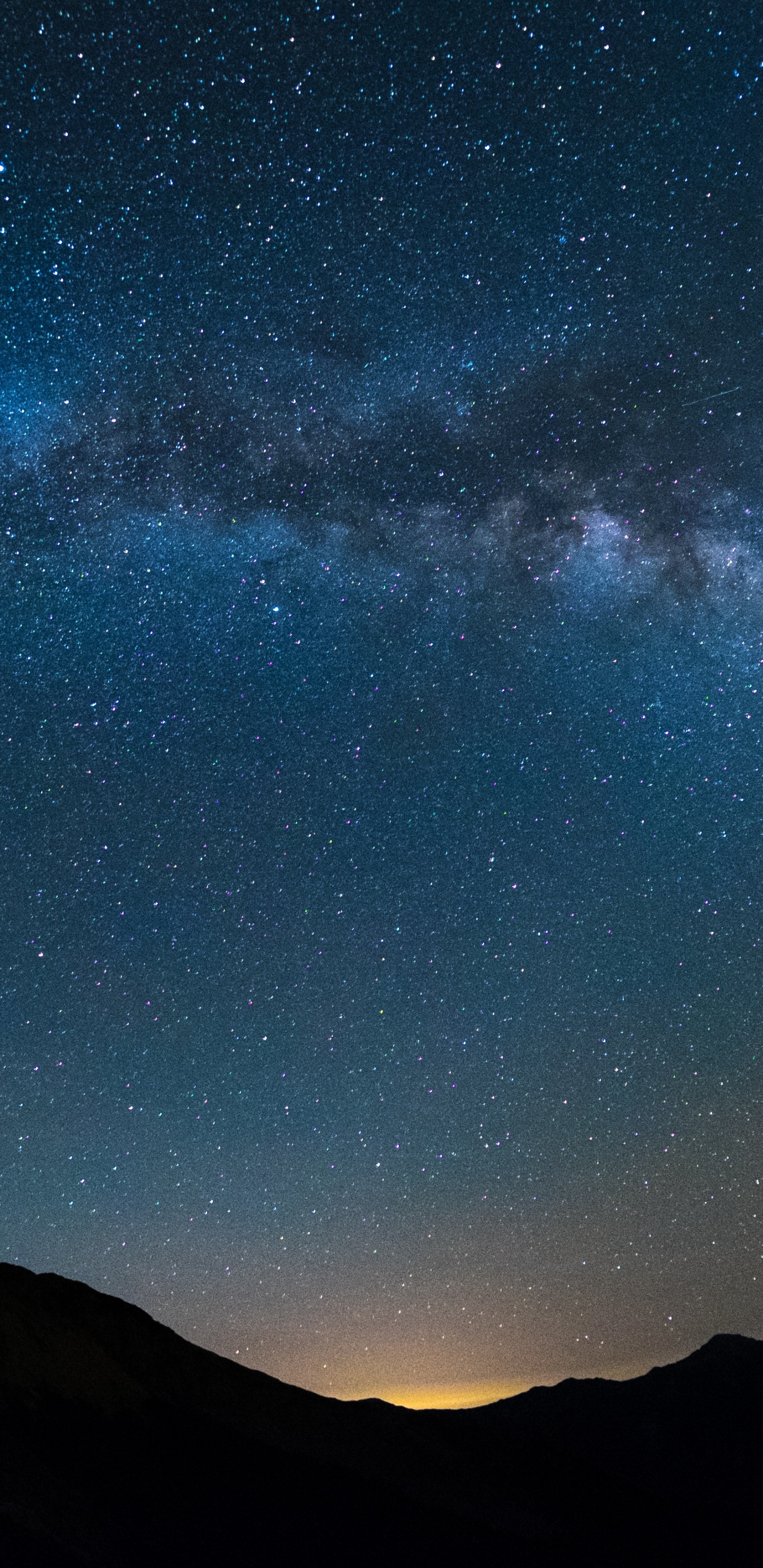 Silhouette of Mountain Under Blue Sky With Stars During Night Time. Wallpaper in 1440x2960 Resolution