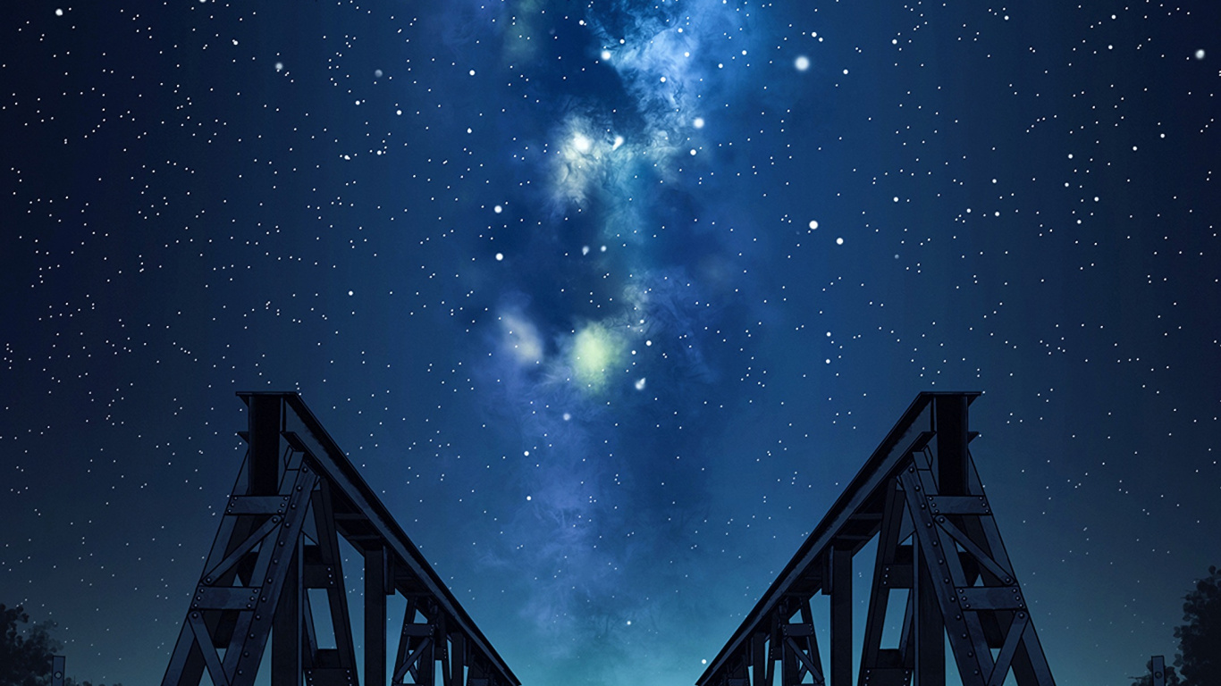 Silhouette of Trees Under Starry Night. Wallpaper in 1366x768 Resolution