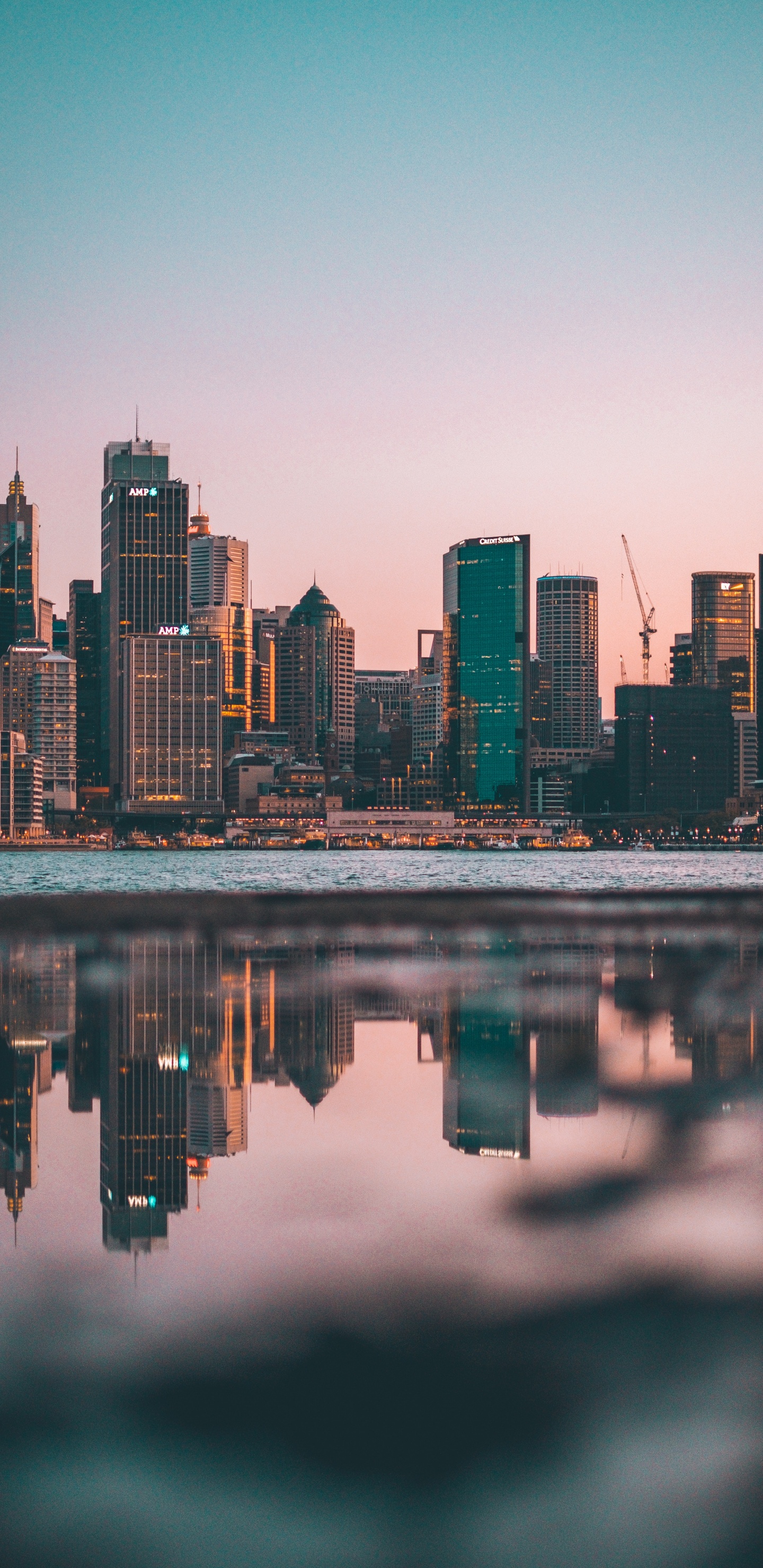 City Skyline Across Body of Water During Night Time. Wallpaper in 1440x2960 Resolution