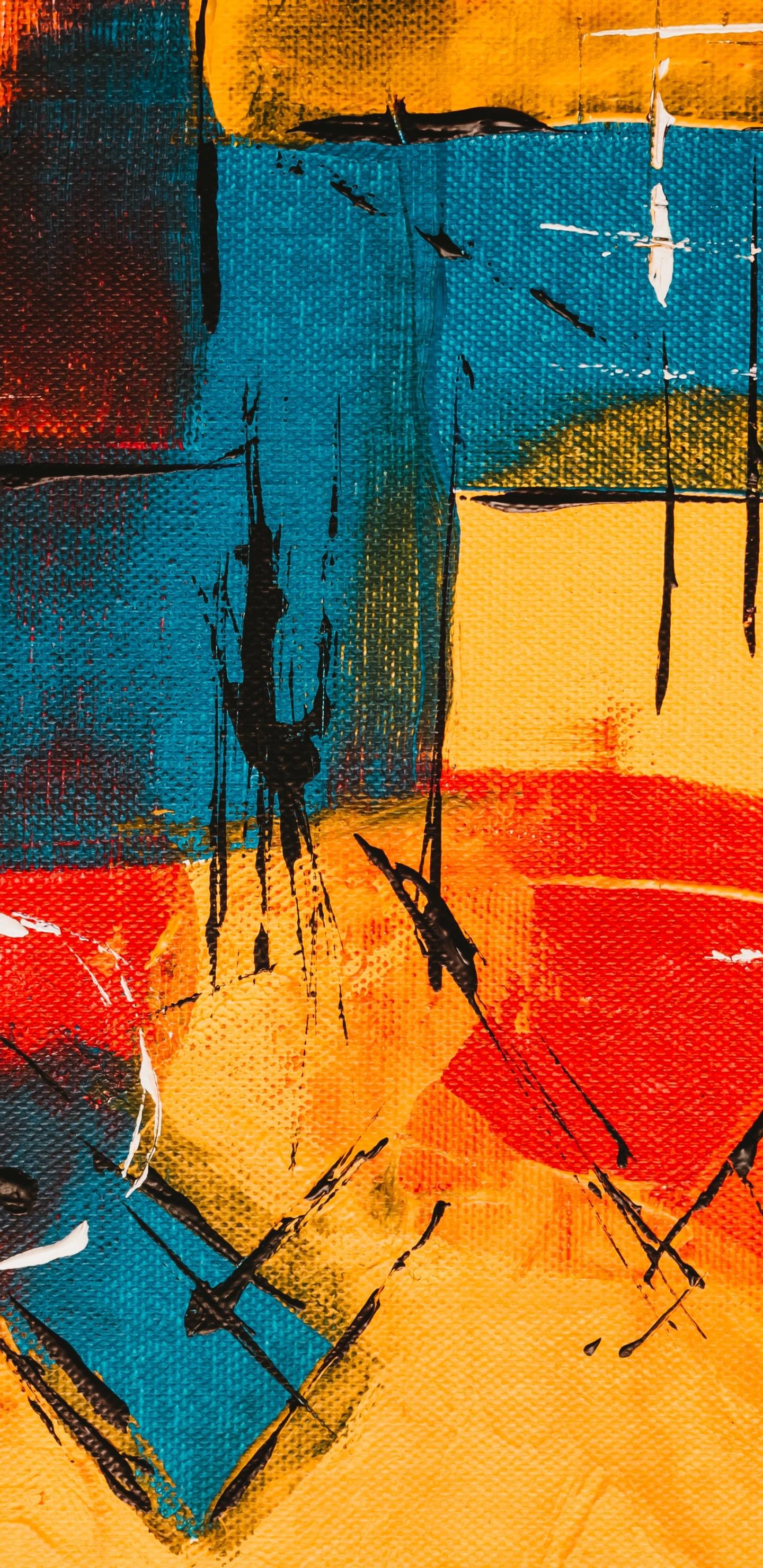 Rote Blaue Und Gelbe Abstrakte Malerei. Wallpaper in 1440x2960 Resolution
