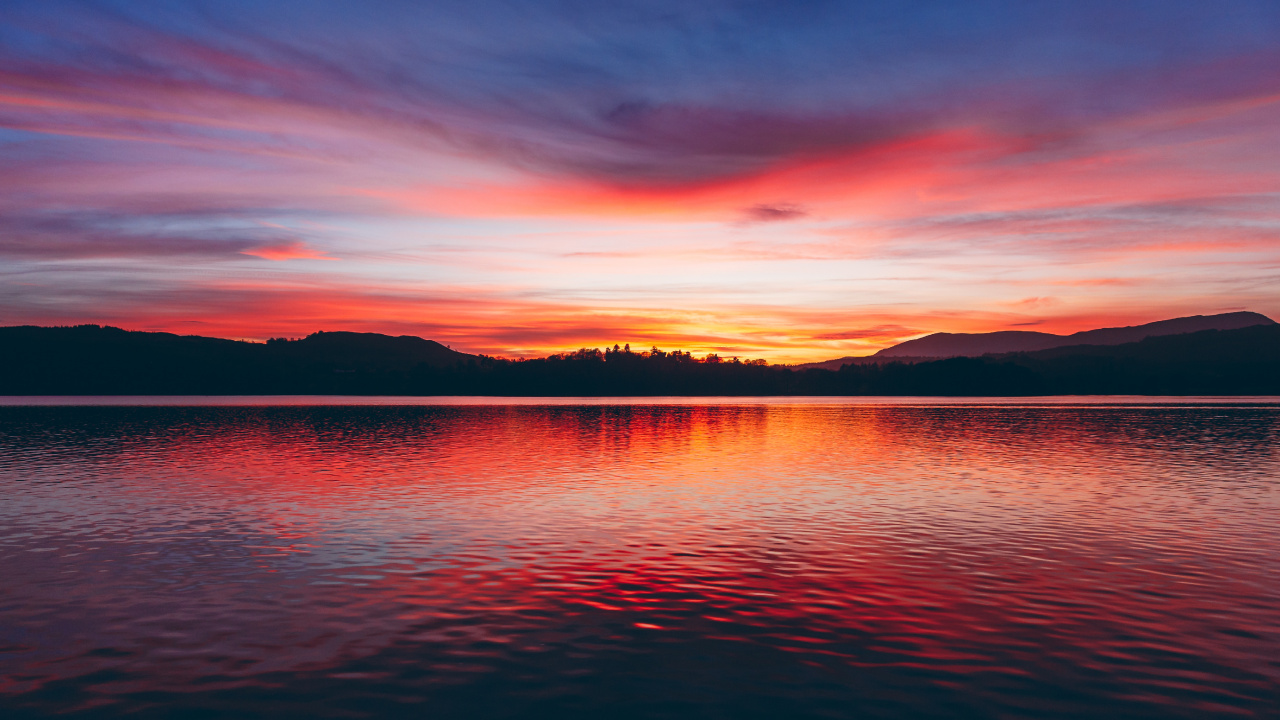 Sunset, Horizon, Sunrise, Body of Water, Afterglow. Wallpaper in 1280x720 Resolution