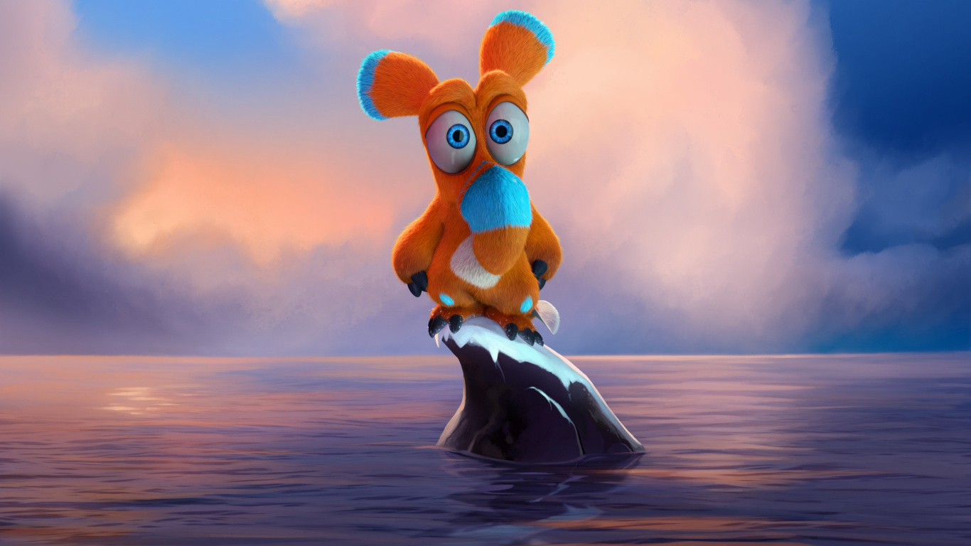 Orange Und Weiße Ente-Cartoon-Figur. Wallpaper in 1366x768 Resolution