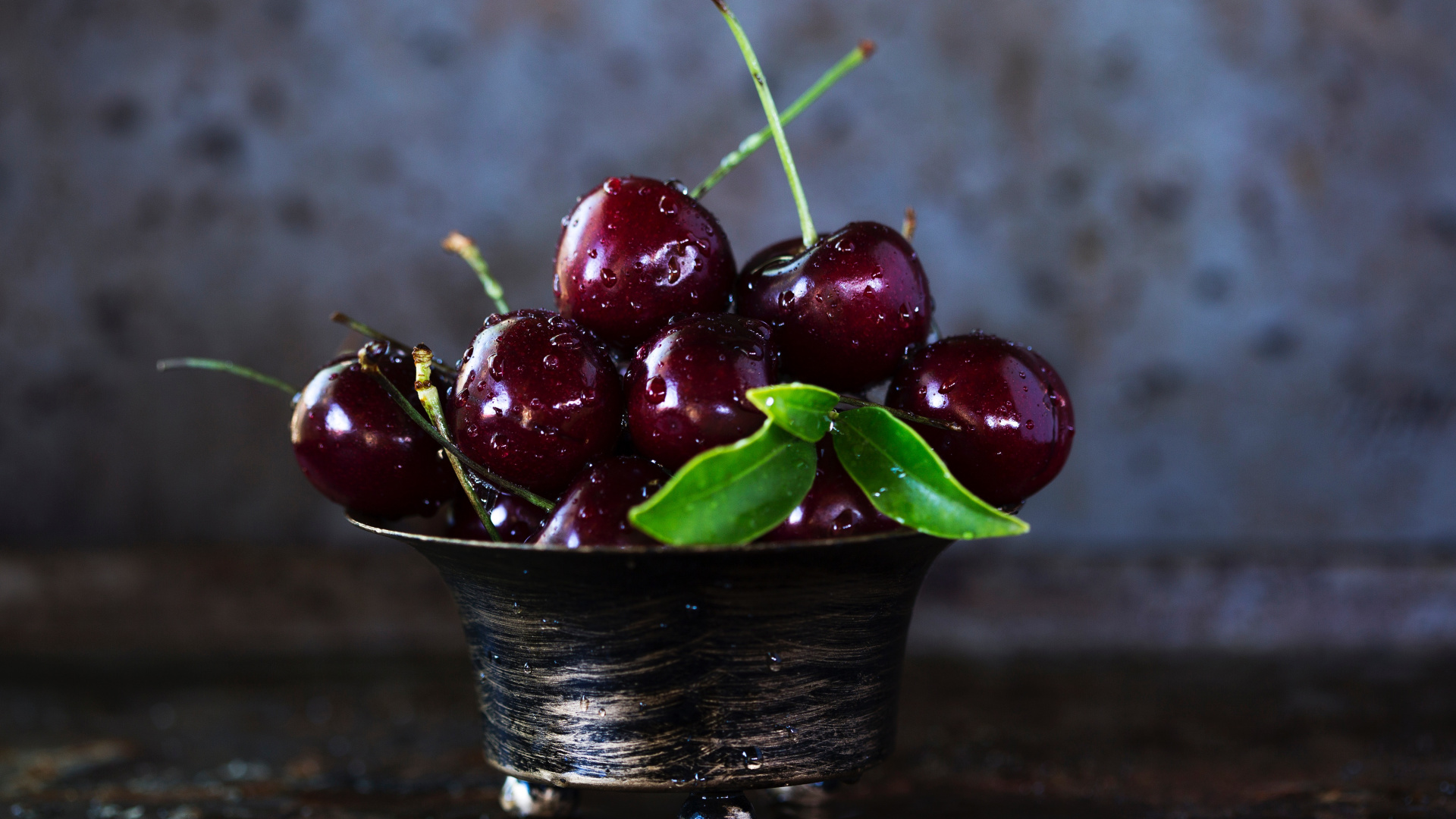 Red Cherries in Black Ceramic Bowl. Wallpaper in 1920x1080 Resolution