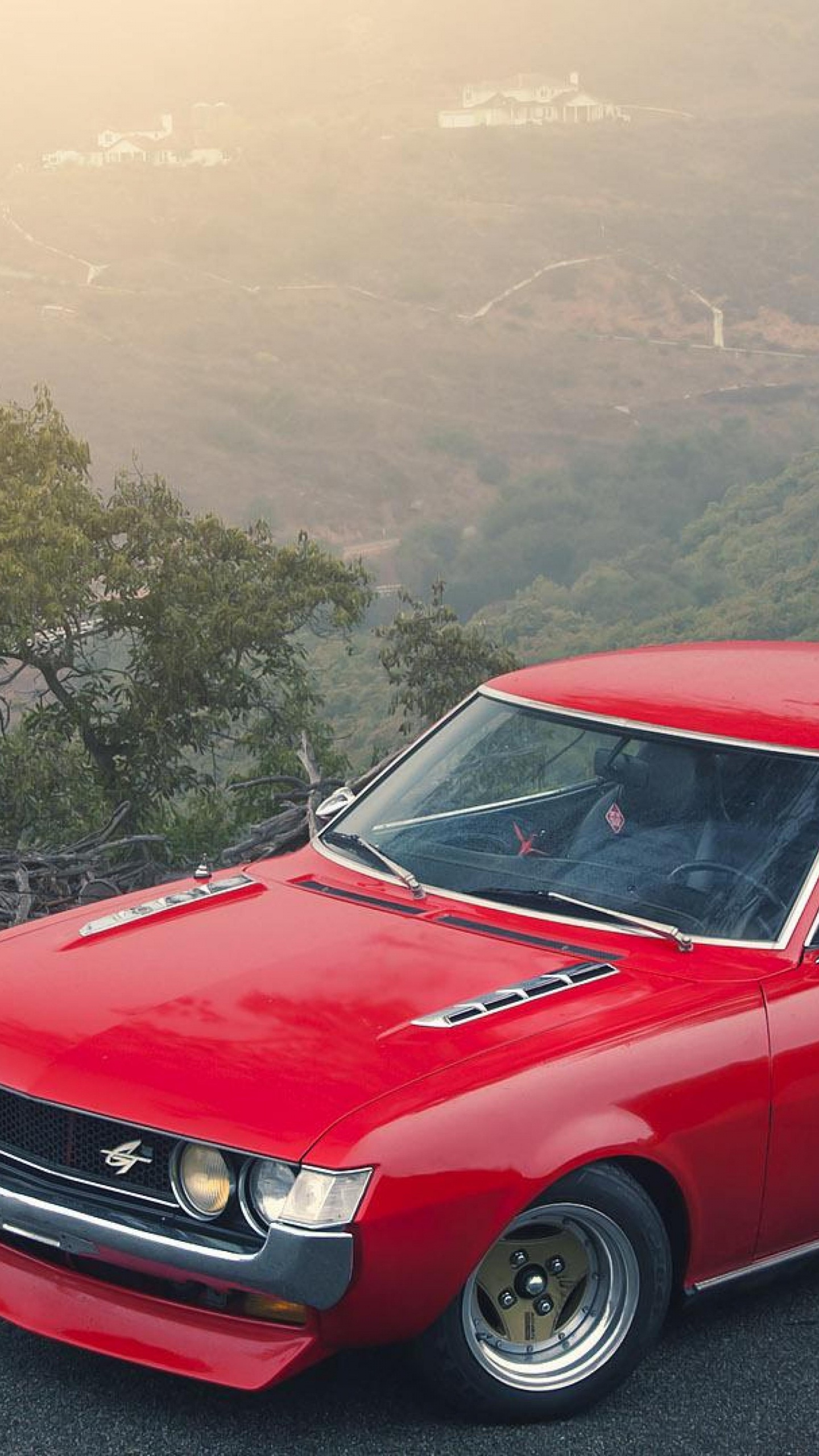 Coupé Rouge Sur Route Asphaltée Grise Pendant la Journée. Wallpaper in 1440x2560 Resolution