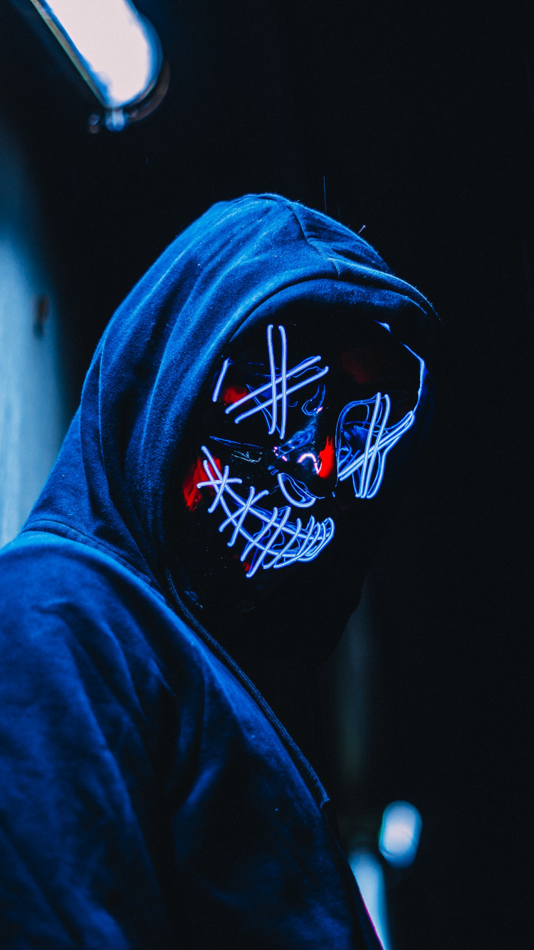 Maske, Blau, Licht, Oberbekleidung, Electric Blue. Wallpaper in 750x1334 Resolution