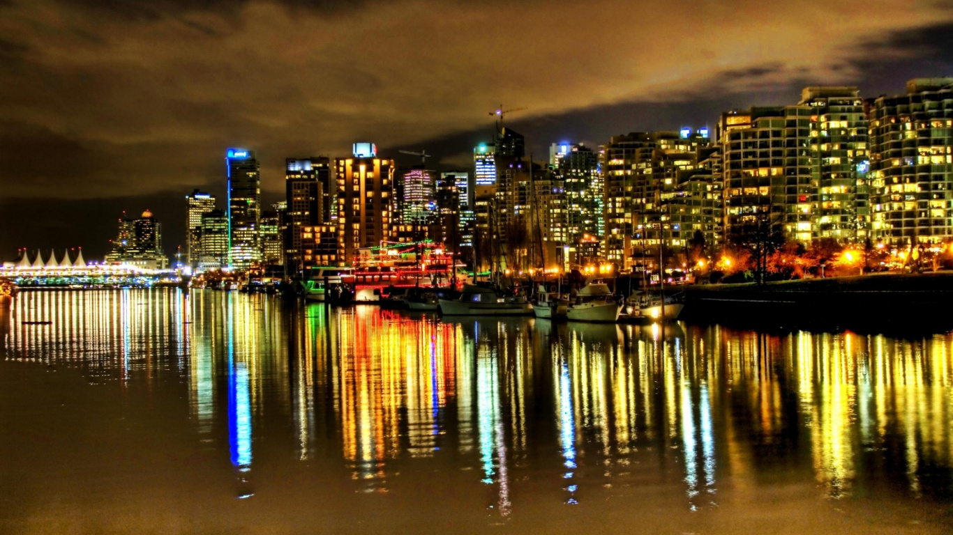 Skyline Der Stadt Bei Nacht Night. Wallpaper in 1366x768 Resolution
