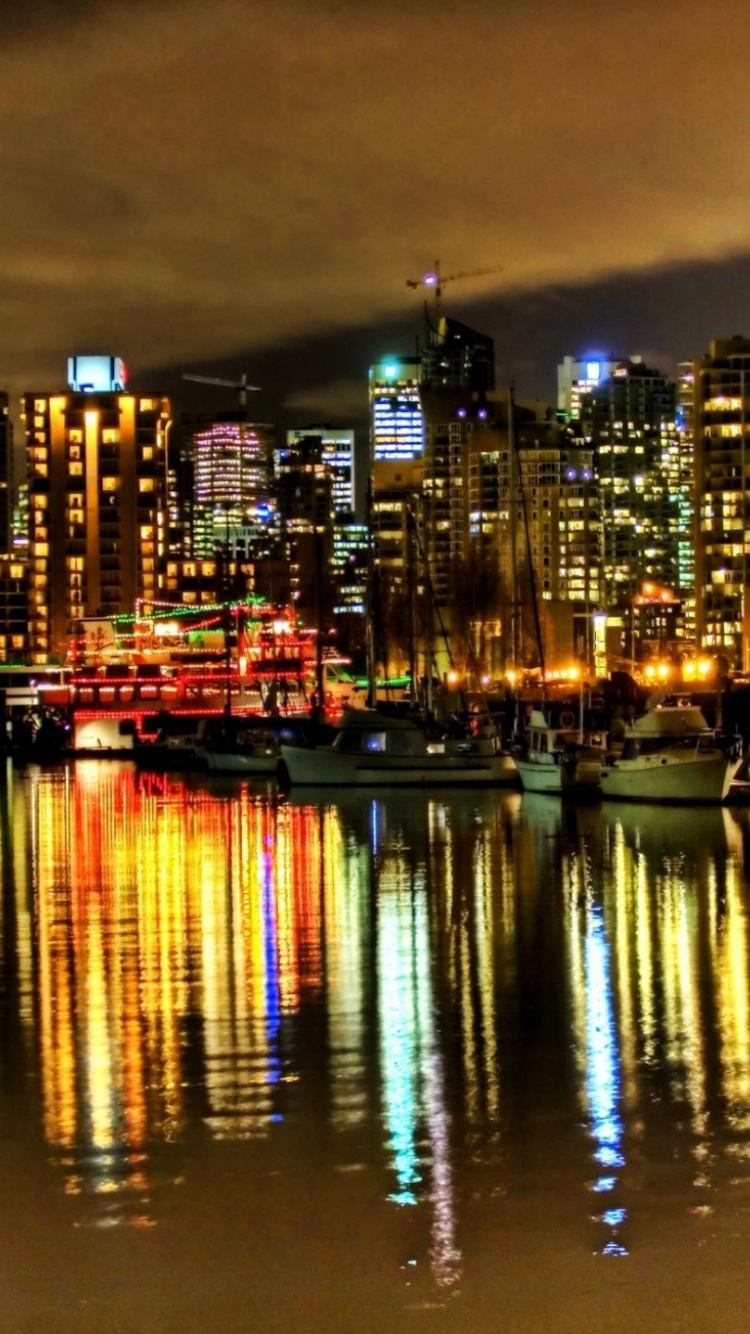 Skyline Der Stadt Bei Nacht Night. Wallpaper in 750x1334 Resolution