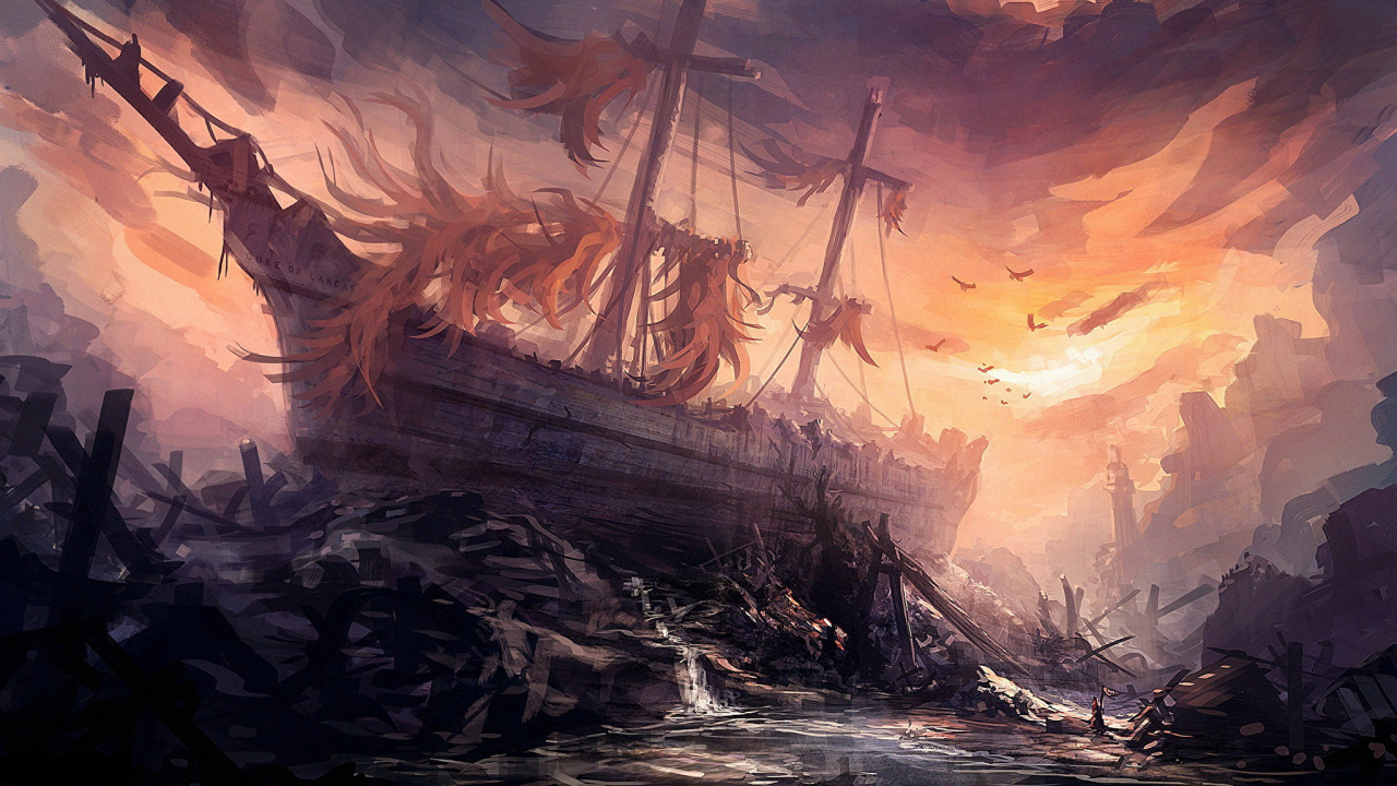 Brown and Black Galleon Ship on Water. Wallpaper in 1280x720 Resolution