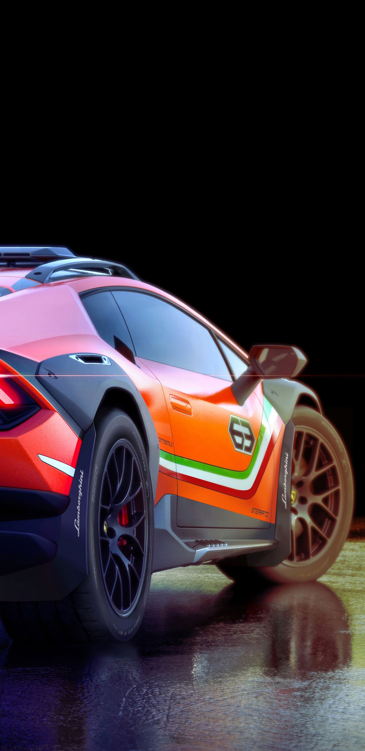 Porsche 911 Orange et Noire. Wallpaper in 1440x2960 Resolution