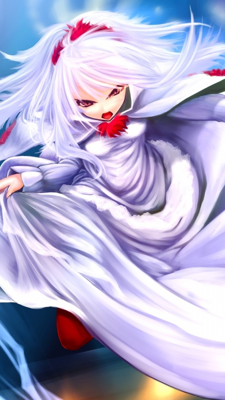 White and Red Woman in White Dress Holding Bow Illustration. Wallpaper in 720x1280 Resolution