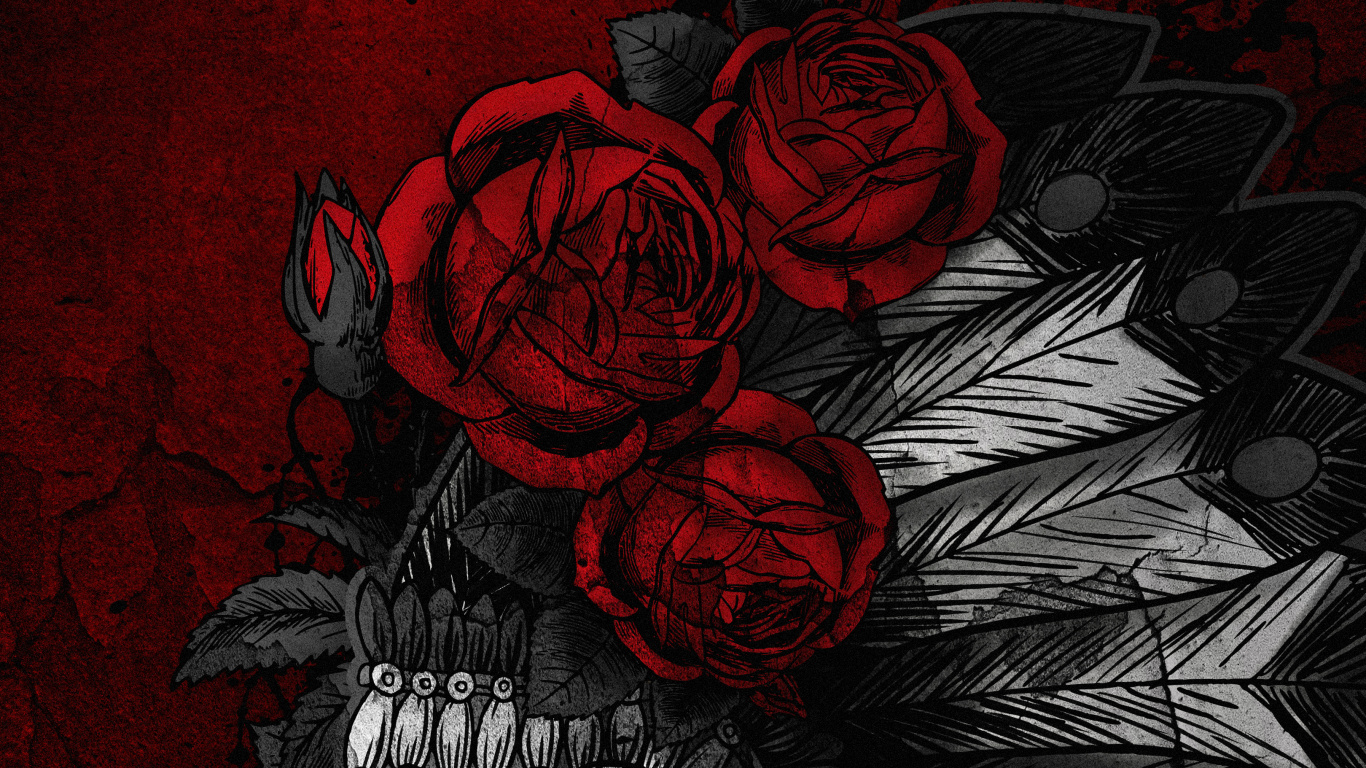 Garden Roses, Visual Arts, Illustration, Art, Drawing. Wallpaper in 1366x768 Resolution