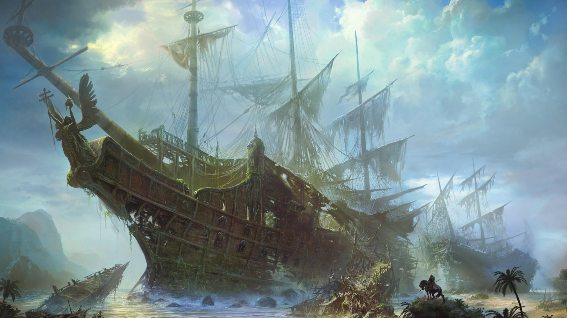 Brown and White Galleon Ship on Shore During Daytime. Wallpaper in 1920x1080 Resolution