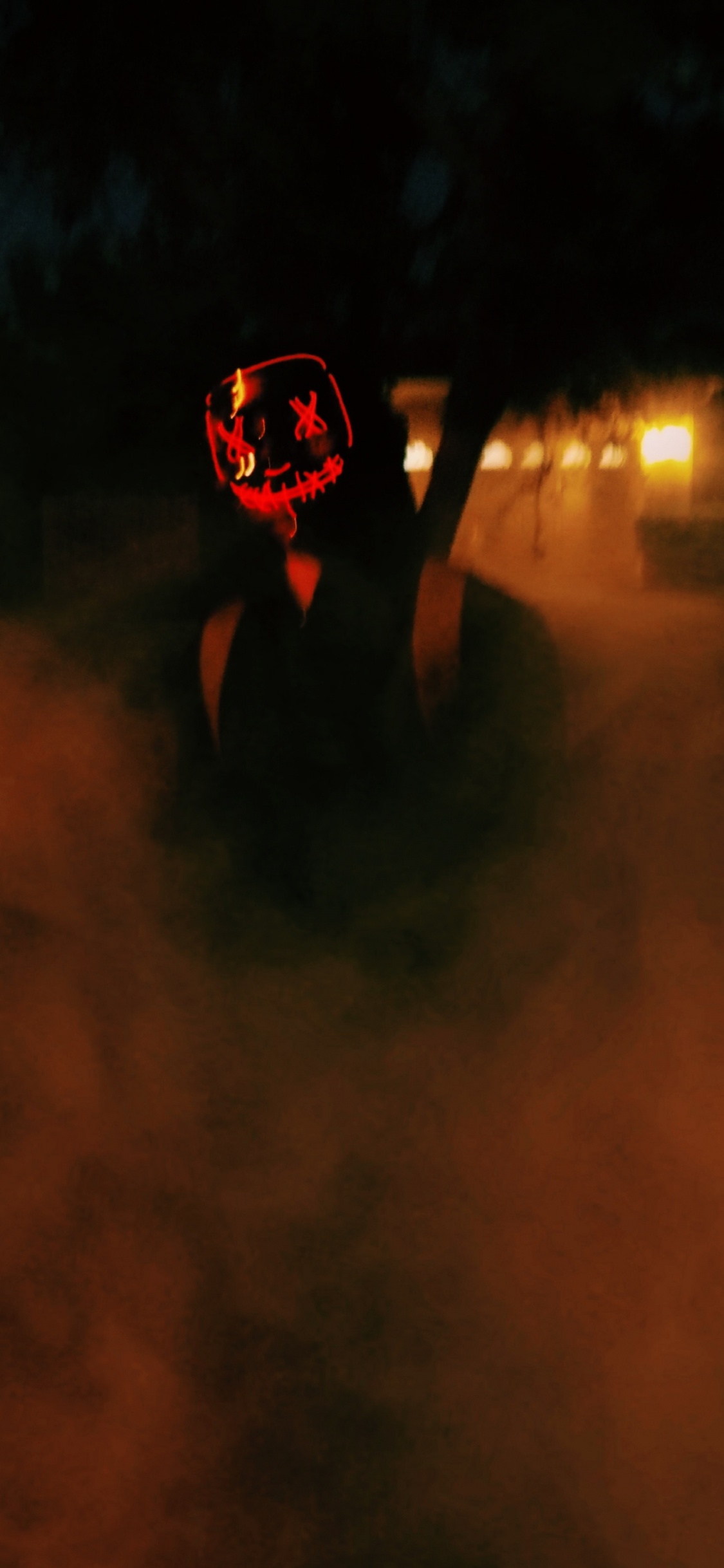 Mask, Costume, Red, Light, Atmosphere. Wallpaper in 1125x2436 Resolution