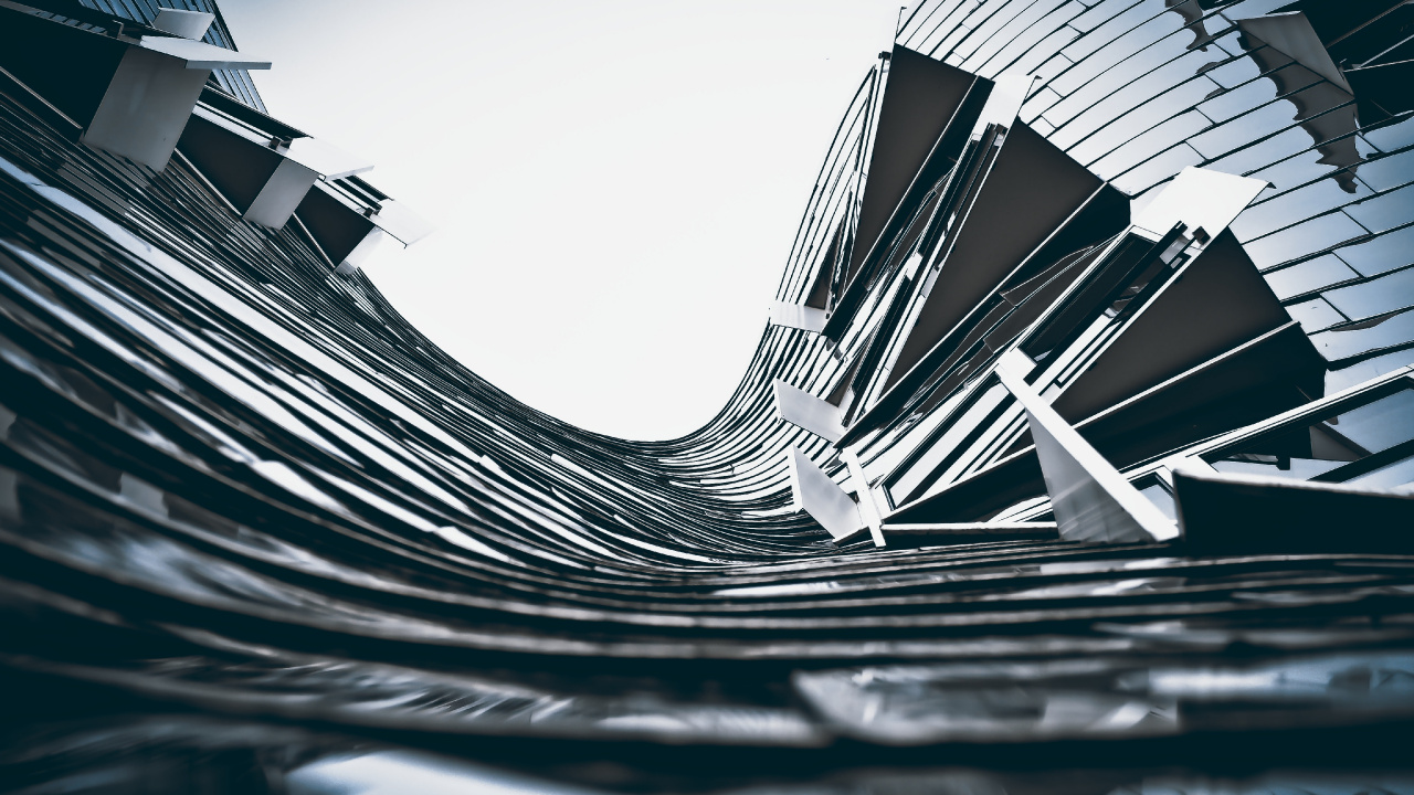 Grayscale Photo of Spiral Stairs. Wallpaper in 1280x720 Resolution