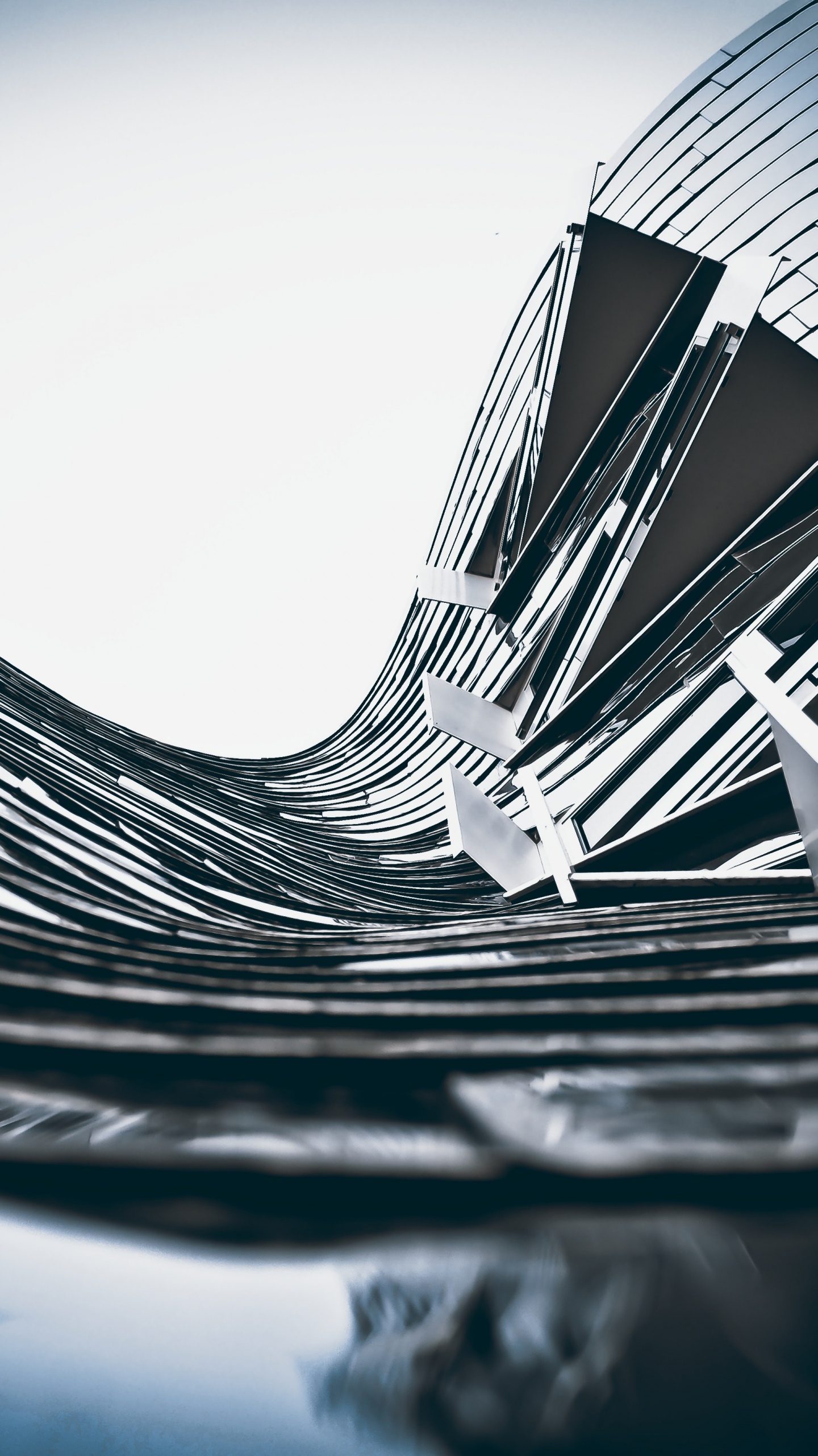 Grayscale Photo of Spiral Stairs. Wallpaper in 1440x2560 Resolution