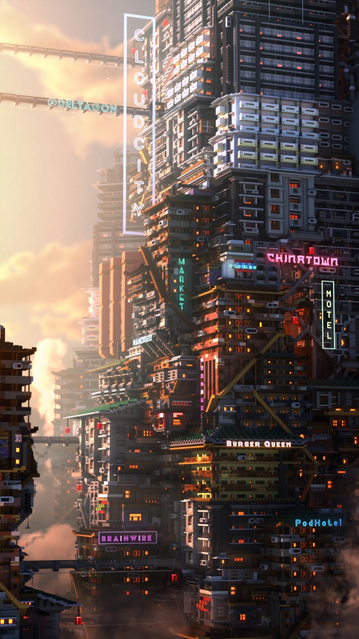 Cyberpunk Minecraft, Cyberpunk 2077, Minecraft, Cyberpunk, Gratte-ciel. Wallpaper in 720x1280 Resolution