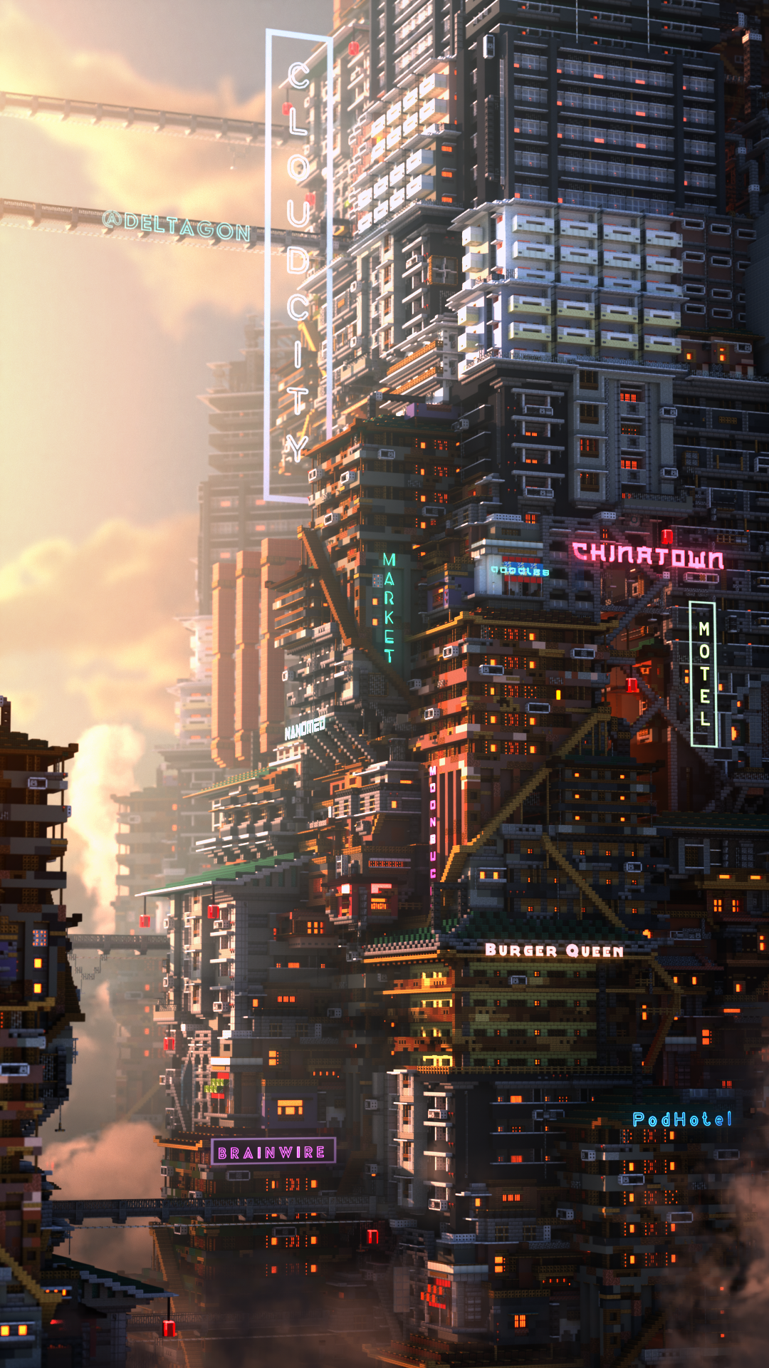 Minecraft Cyberpunk, Cyberpunk 2077, Minecraft, Cyberpunk, Edificio. Wallpaper in 1080x1920 Resolution
