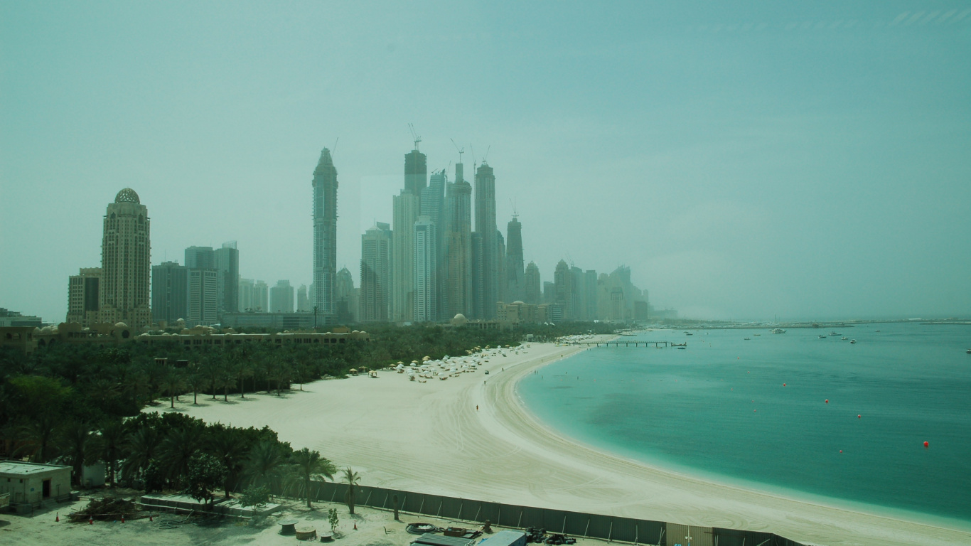 大海, 城市, 天际线, 海岸, 岸边 壁纸 1366x768 允许