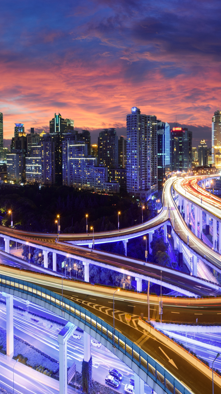 Time Lapse Photography of City Lights During Night Time. Wallpaper in 750x1334 Resolution