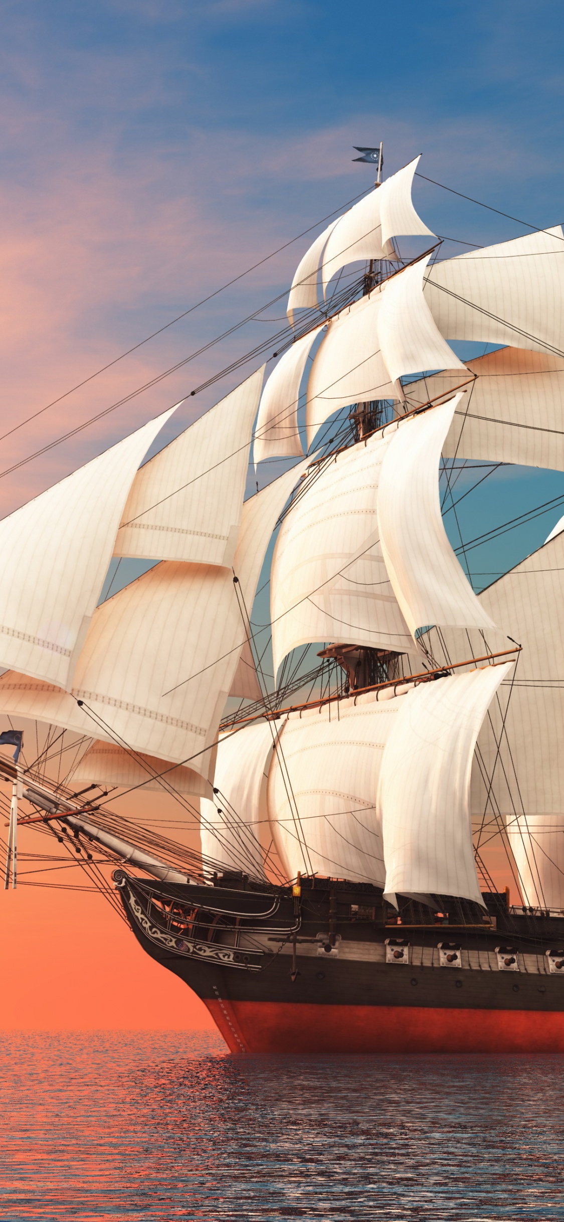 Voilier Marron et Blanc en Mer Pendant la Journée. Wallpaper in 1125x2436 Resolution