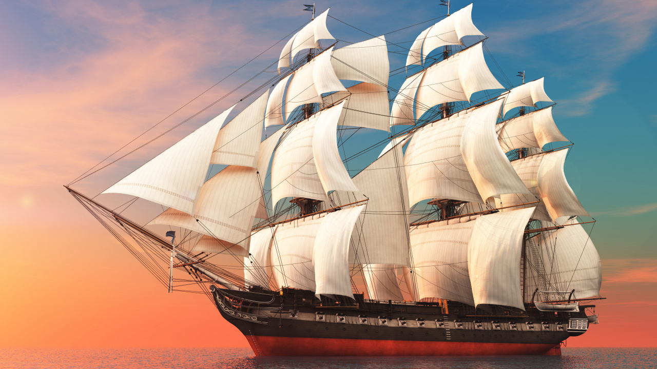 Braunes Und Weißes Segelschiff Auf See Tagsüber. Wallpaper in 1280x720 Resolution