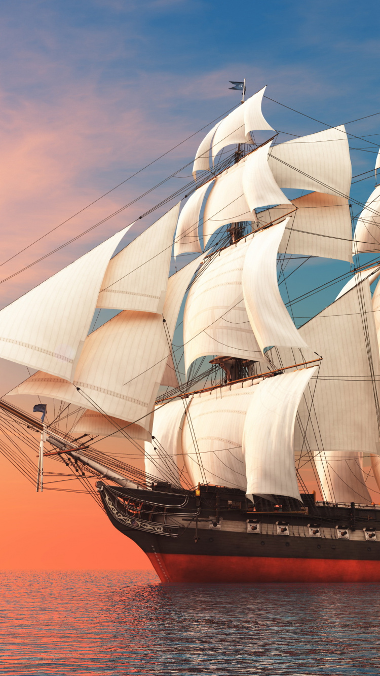 Brown and White Sail Ship on Sea During Daytime. Wallpaper in 750x1334 Resolution