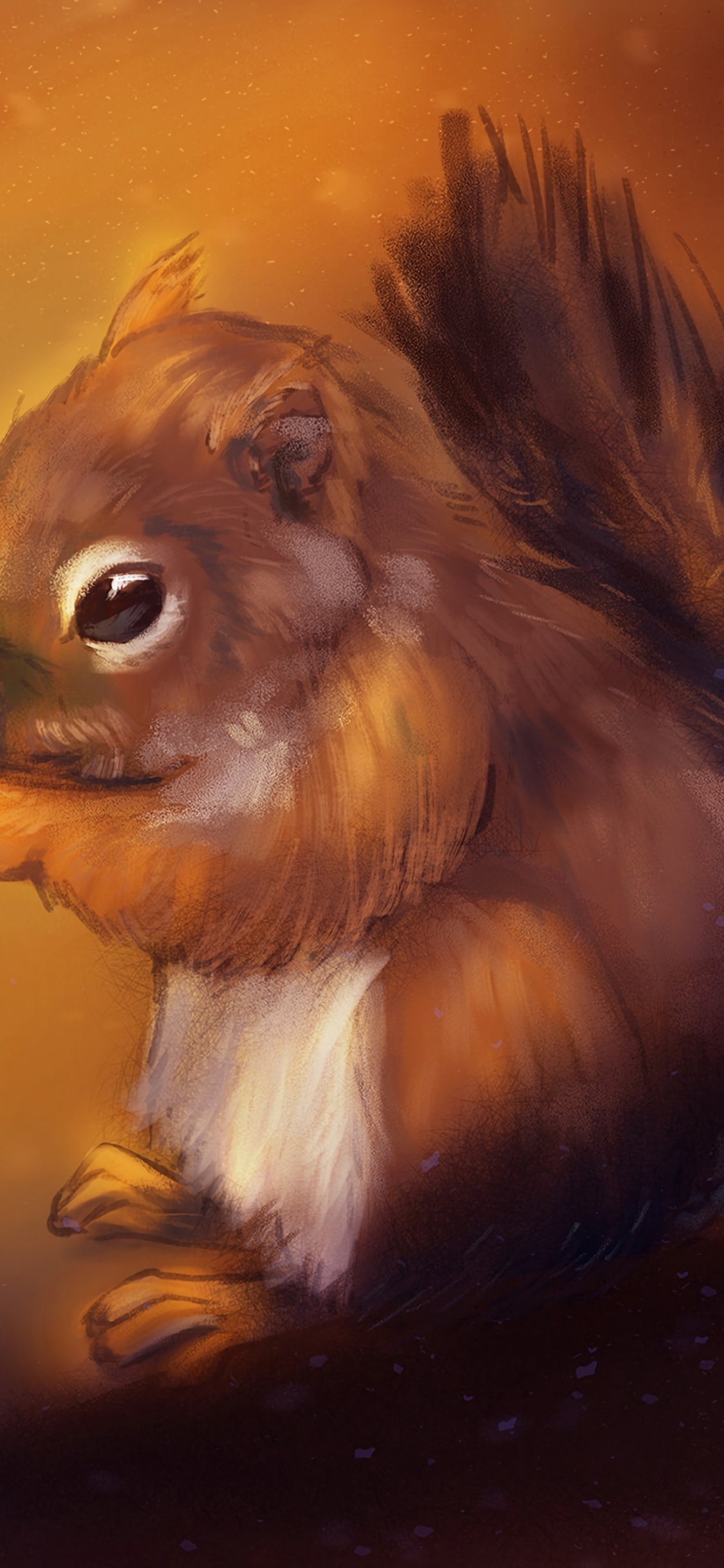 Peinture Écureuil Marron et Blanc. Wallpaper in 1125x2436 Resolution