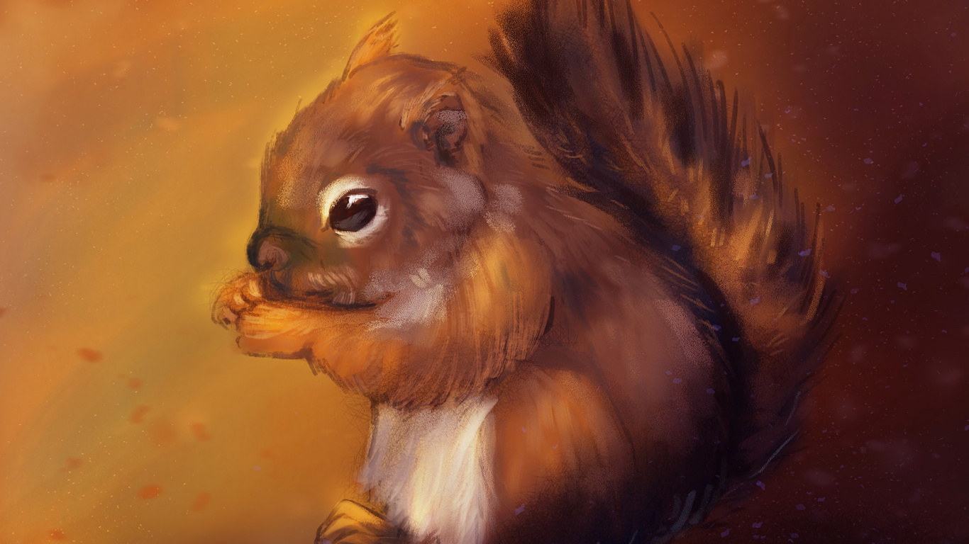 Pintura de Ardilla Marrón y Blanca. Wallpaper in 1366x768 Resolution