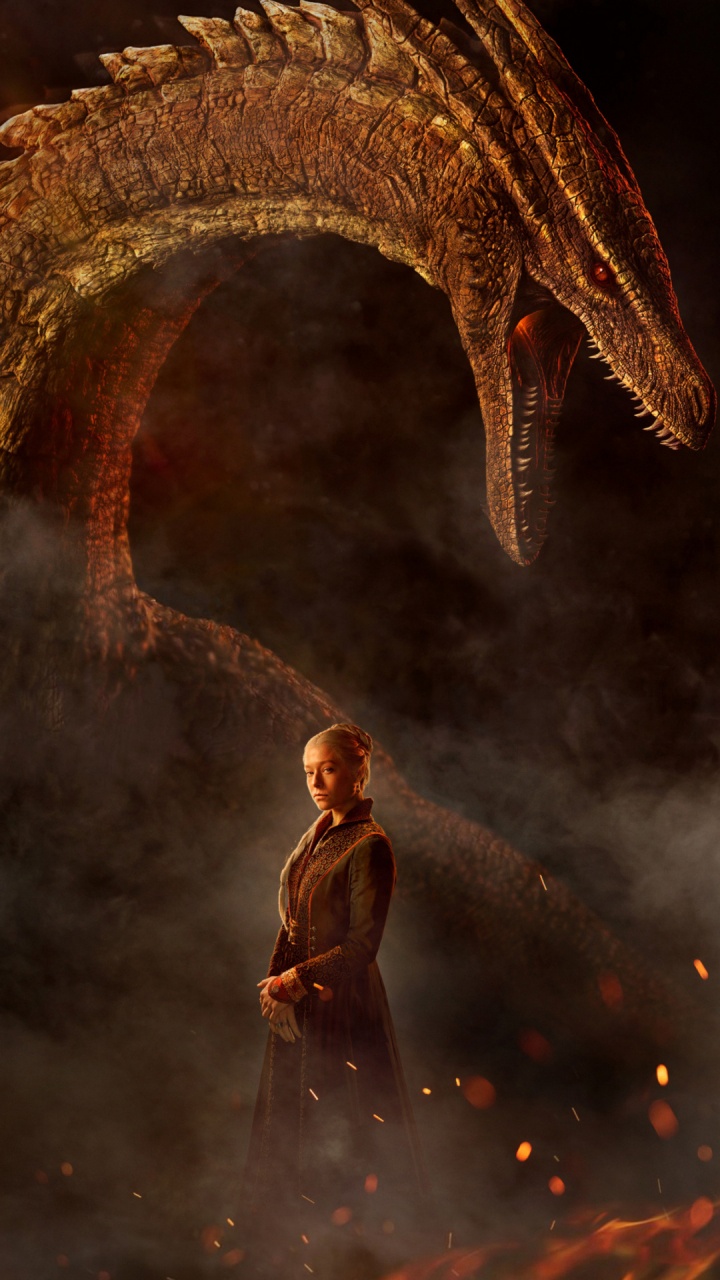 Haus Des Drachen 2022 Poster, Haus Des Drachen, Rhaenyra Targaryen, George RR Martin, Dragon. Wallpaper in 720x1280 Resolution