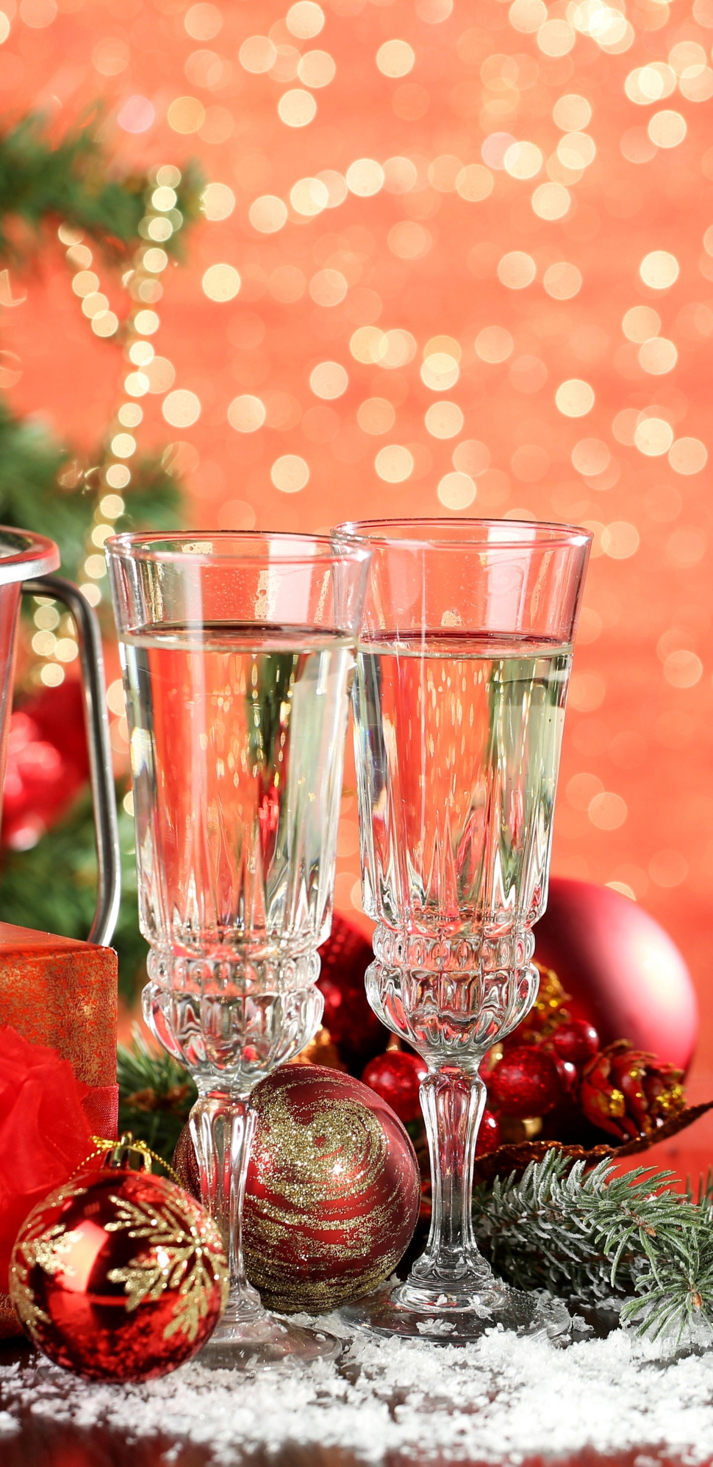 香槟, 新的一年, 圣诞节的装饰品, 圣诞装饰, 圣诞节 壁纸 1440x2960 允许