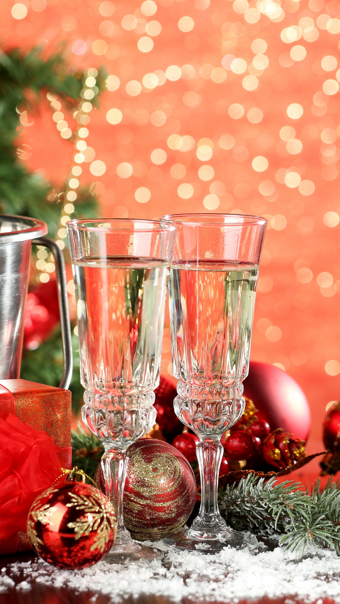 Champagne, New Year, Christmas Ornament, Christmas Decoration, Christmas. Wallpaper in 1440x2560 Resolution