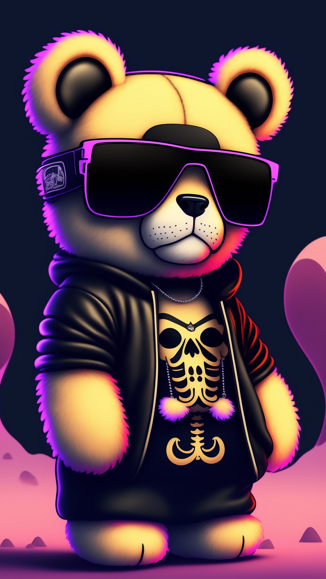 Cartoon Bear, Pink, Violet, Magenta, Eyewear. Wallpaper in 1080x1920 Resolution