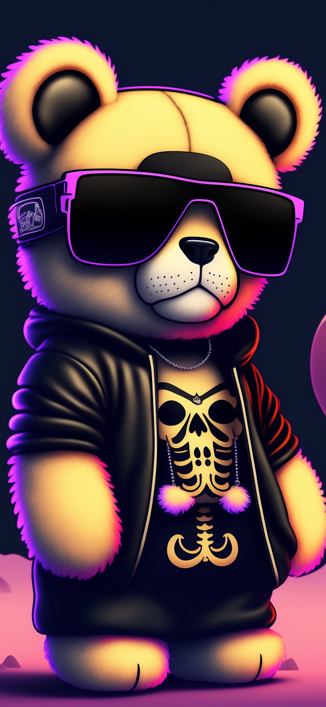 Cartoon Bear, Pink, Violet, Magenta, Eyewear. Wallpaper in 1125x2436 Resolution