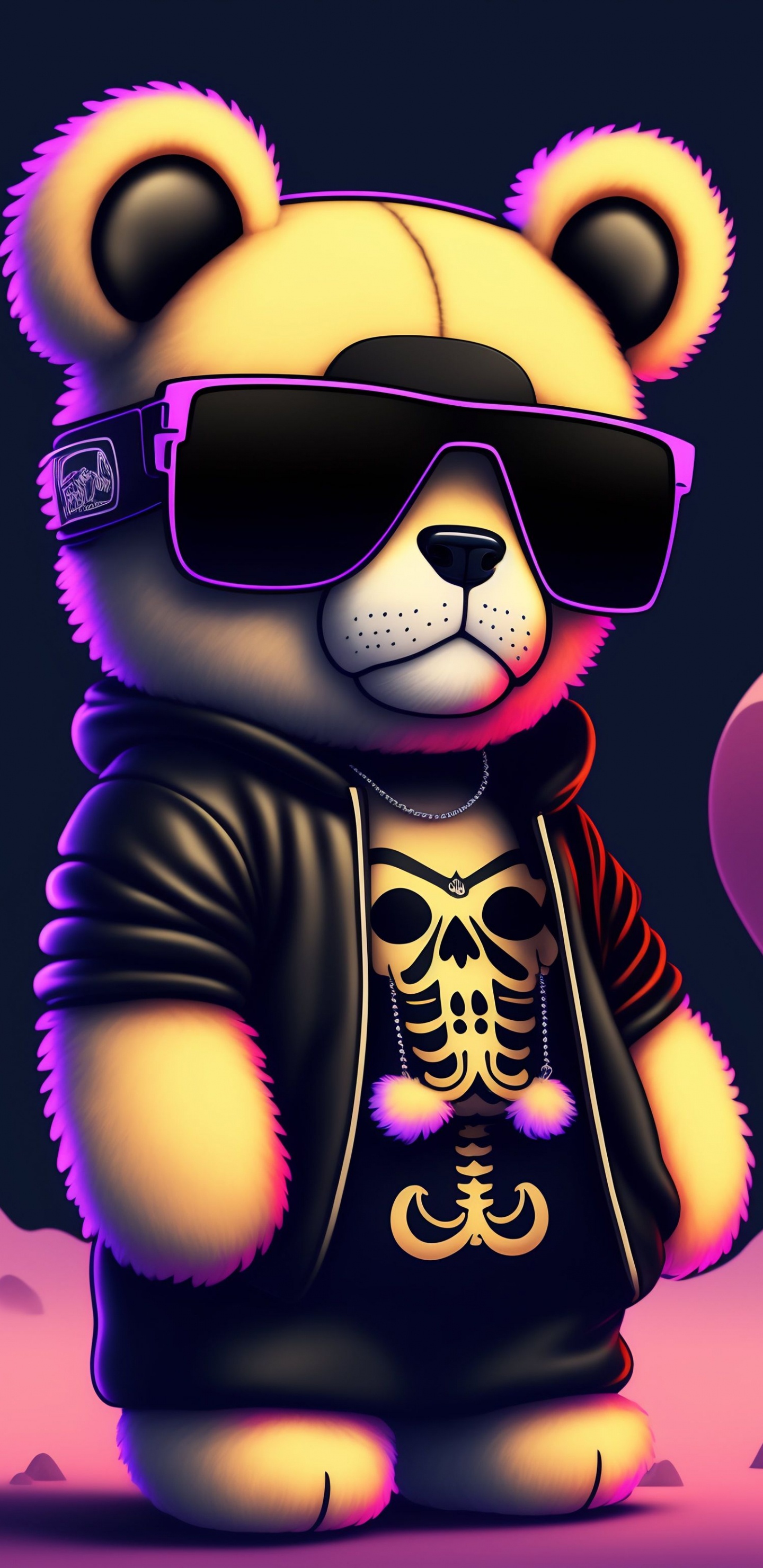 Cartoon Bear, Pink, Violet, Magenta, Eyewear. Wallpaper in 1440x2960 Resolution