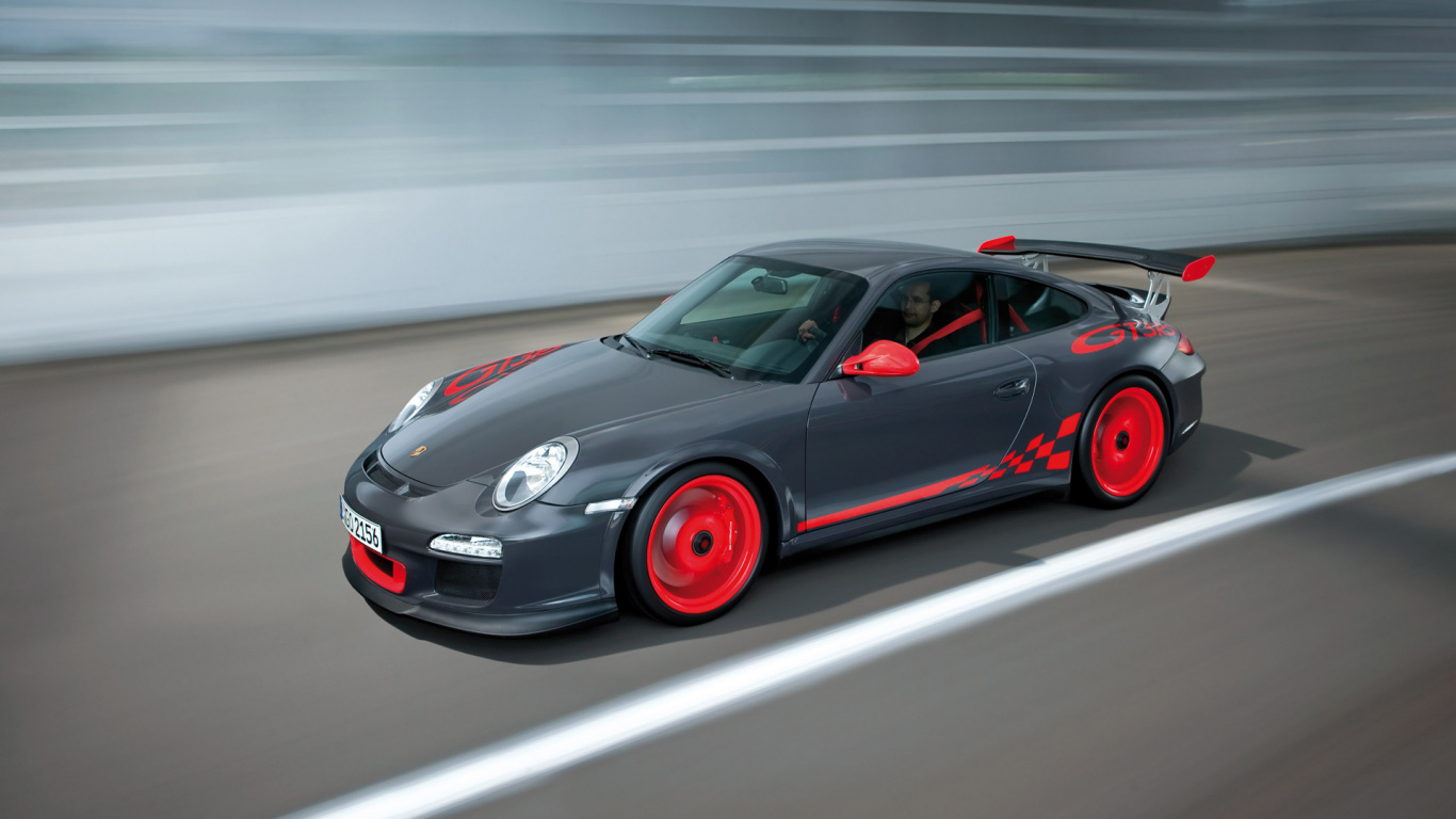 Red Porsche 911 on Road. Wallpaper in 1366x768 Resolution