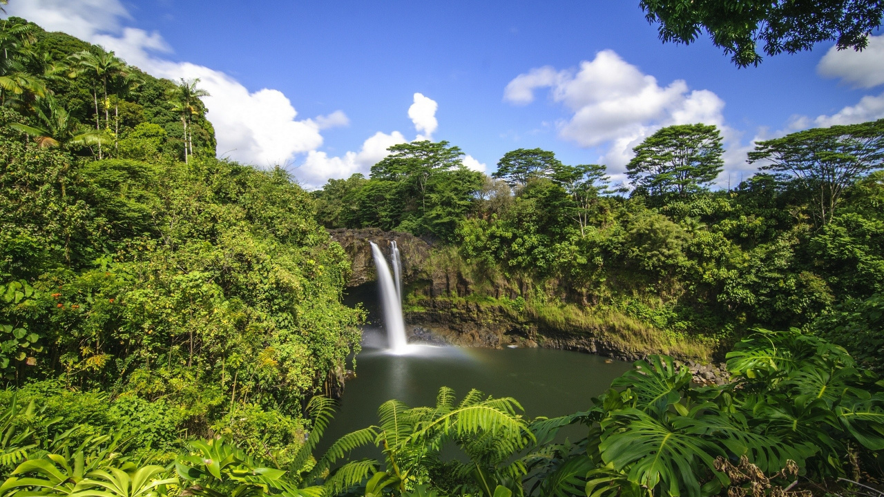 Green Trees Near Waterfalls Under Blue Sky During Daytime. Wallpaper in 1280x720 Resolution