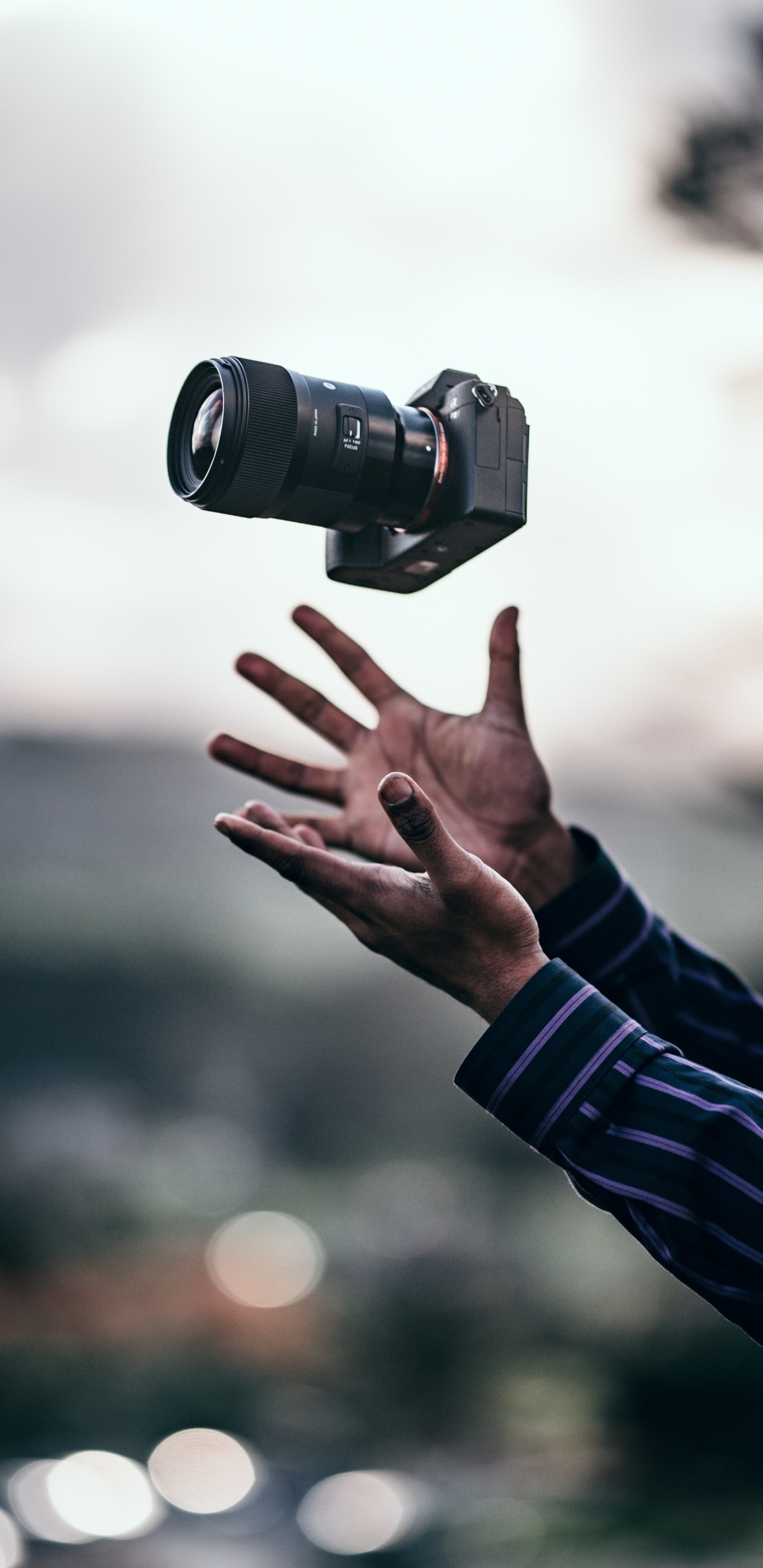 Person in Black Long Sleeve Shirt Holding Black Dslr Camera. Wallpaper in 1440x2960 Resolution