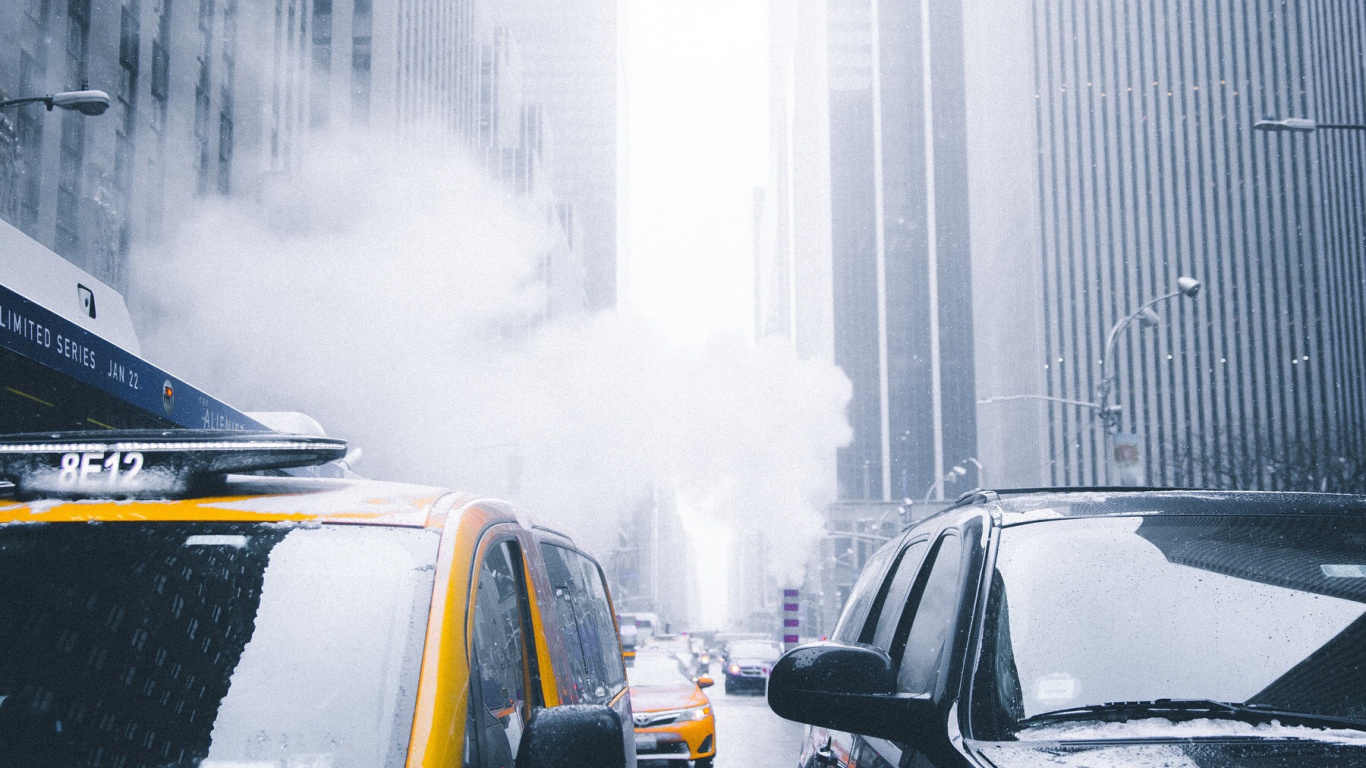 Rockefeller Center, Cars, New York, Automotive Lighting, Skyscraper. Wallpaper in 1366x768 Resolution