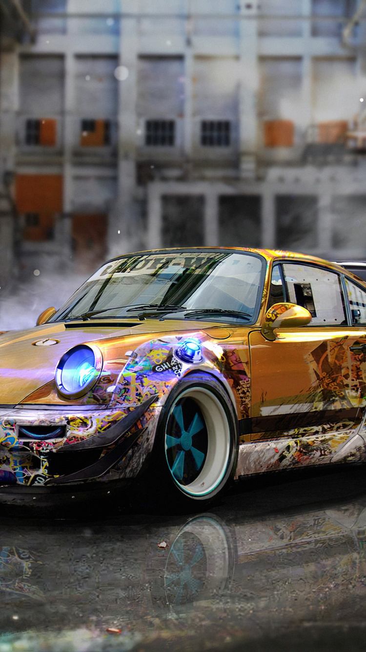 Gelber Porsche 911 Tagsüber Unterwegs. Wallpaper in 750x1334 Resolution