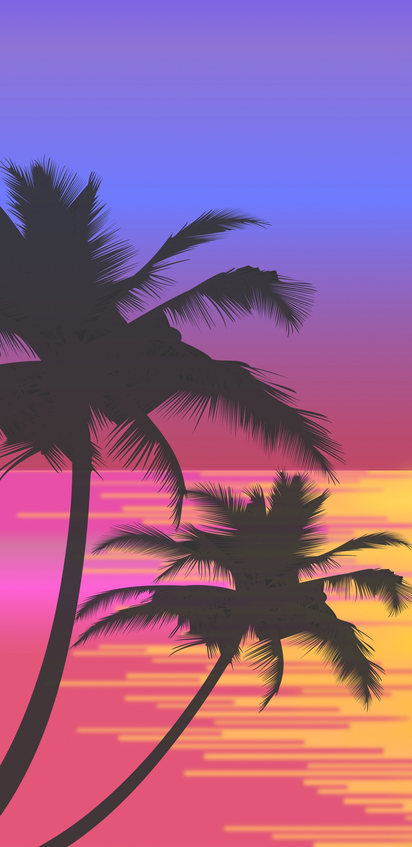 Vector Graphics, Tree, Sunset, Palm Tree, Sunrise. Wallpaper in 1440x2960 Resolution