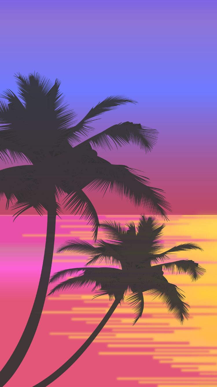 Vektor-Grafiken, Baum, Sonnenuntergang, Sonnenaufgang, Ruhe. Wallpaper in 750x1334 Resolution