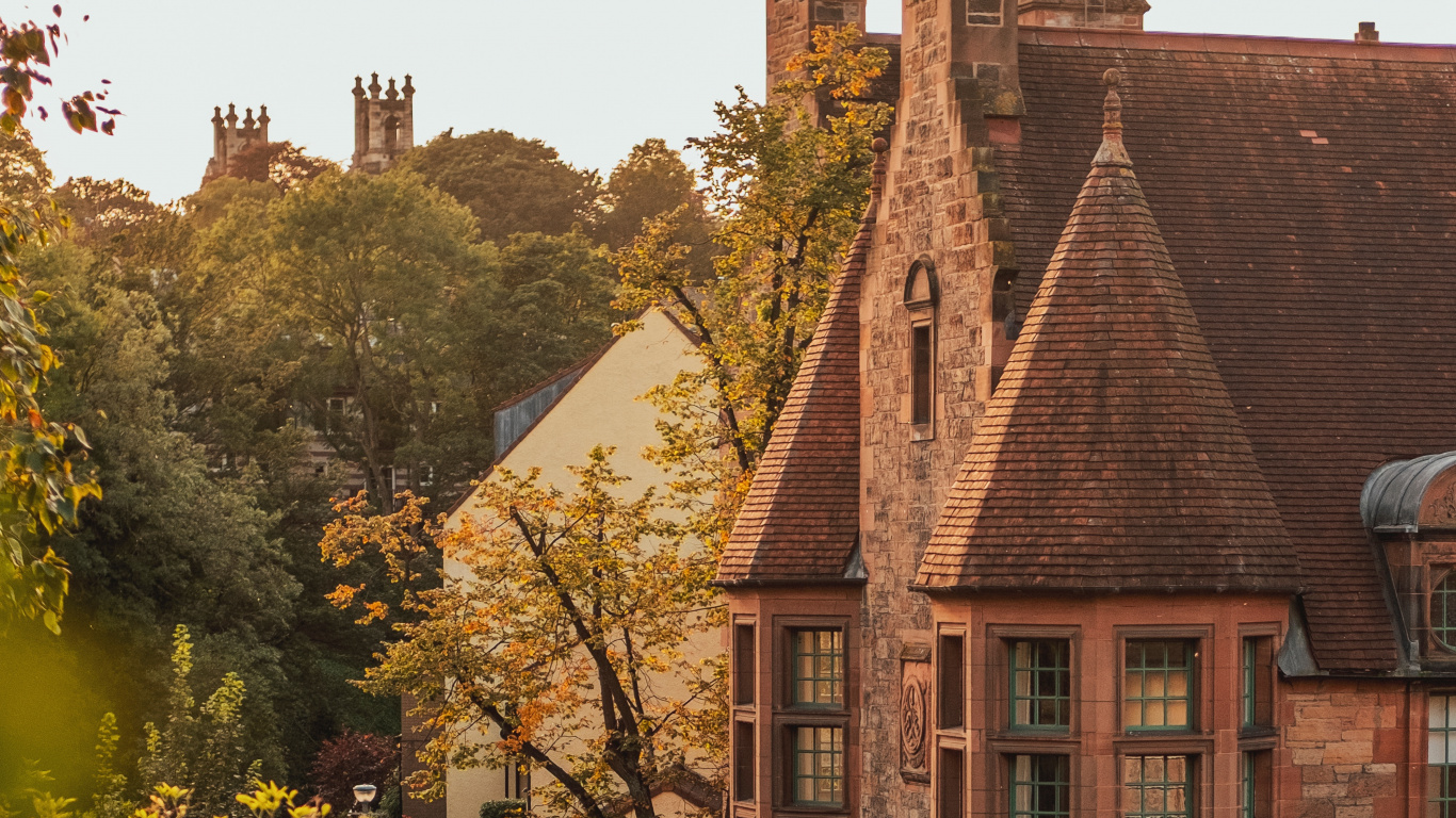 Maison en Brique Brune Sur Terrain D'herbe Verte. Wallpaper in 1366x768 Resolution