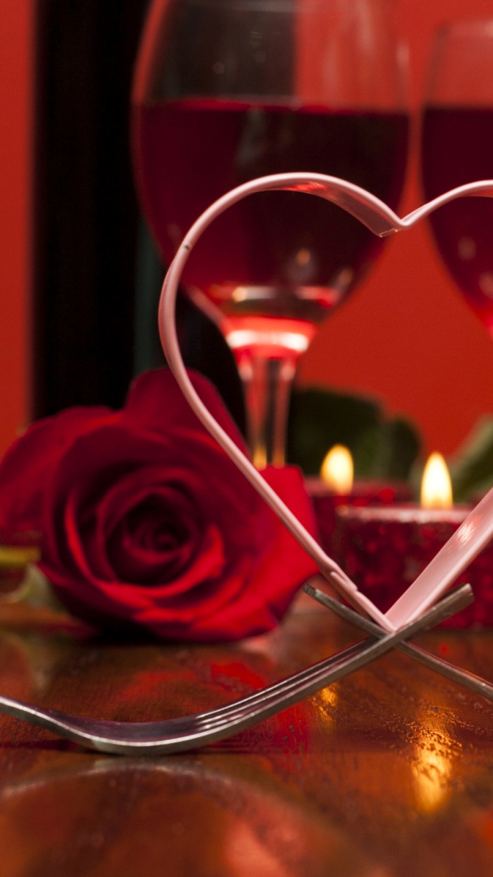 Valentines Day, Red, Heart, Stemware, Love. Wallpaper in 720x1280 Resolution