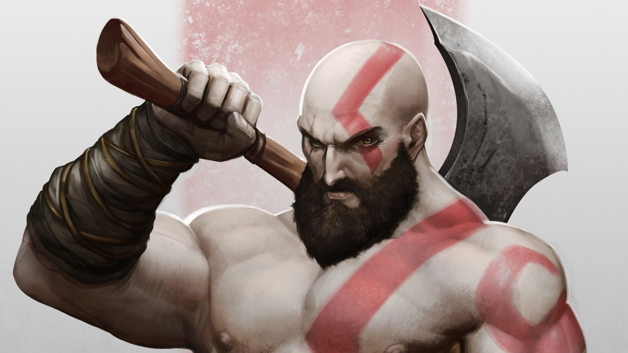 Kratos, Dios de la Guerra, Músculos, Gesto, Ilustración. Wallpaper in 1280x720 Resolution