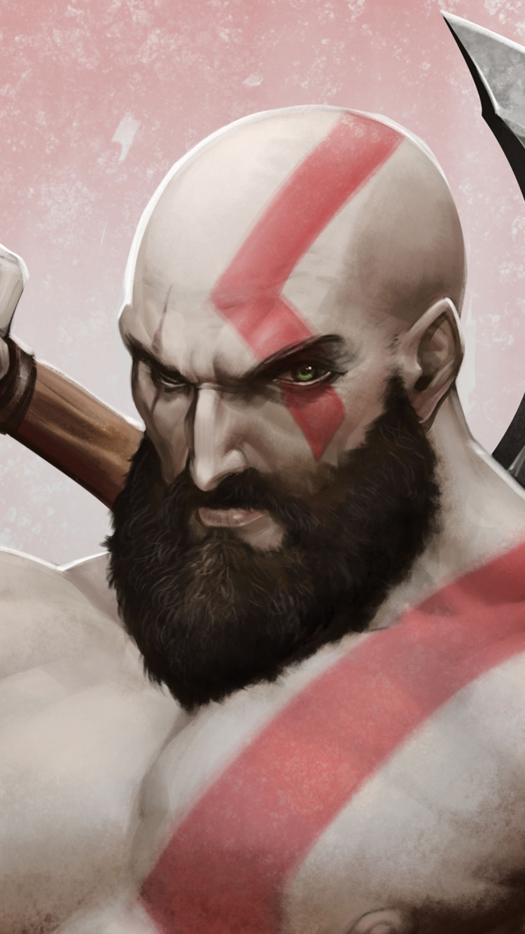 Kratos, Dieu de la Guerre, Muscle, Geste, Illustration. Wallpaper in 750x1334 Resolution