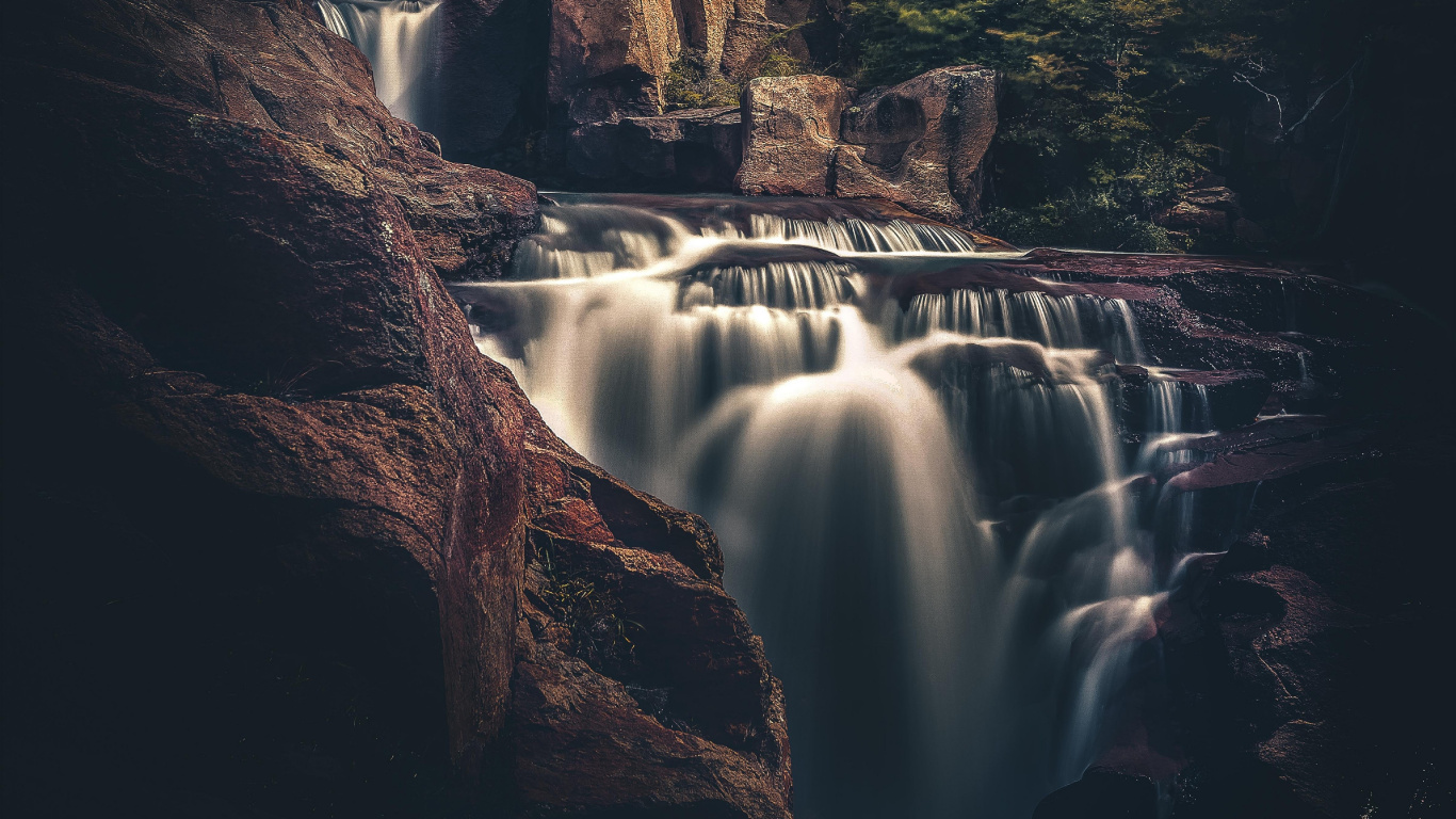 Waterfalls in Brown Rocky Mountain During Daytime. Wallpaper in 1366x768 Resolution
