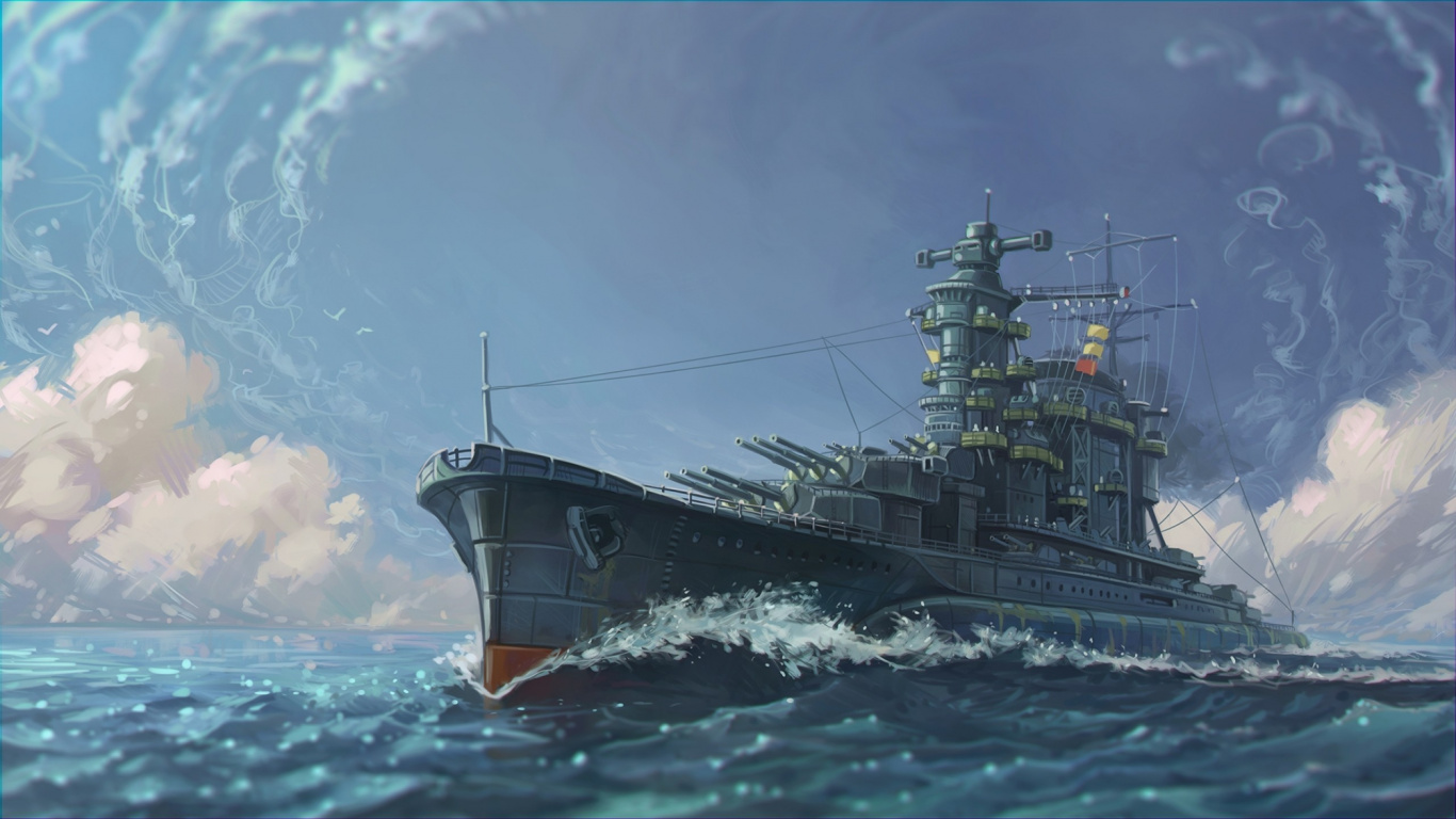 Art, Warship, Digital Art, Painting, Ship. Wallpaper in 1366x768 Resolution