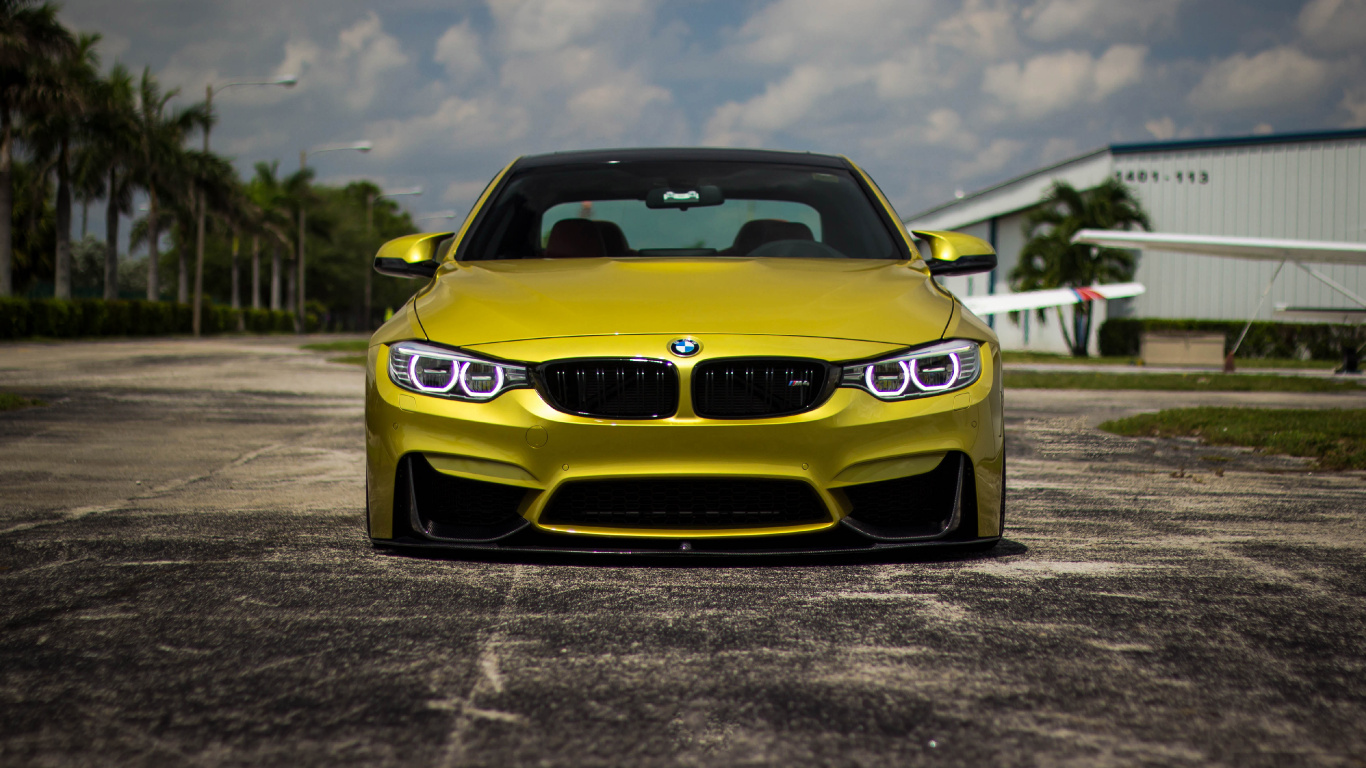 Yellow Bmw m 3 on Road During Daytime. Wallpaper in 1366x768 Resolution